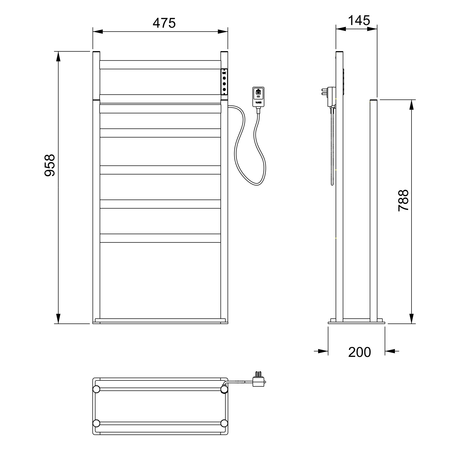 Изображение товара Электрический полотенцесушитель Wonzon & Woghand 475x958 мм 60 Вт с терморегулятором