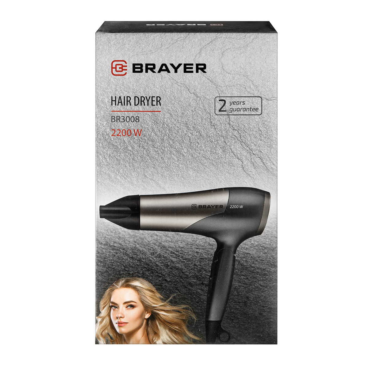 Изображение товара Фен BRAYER 3008BR с мощностью 2200 Вт, складной ручкой и ионизацией