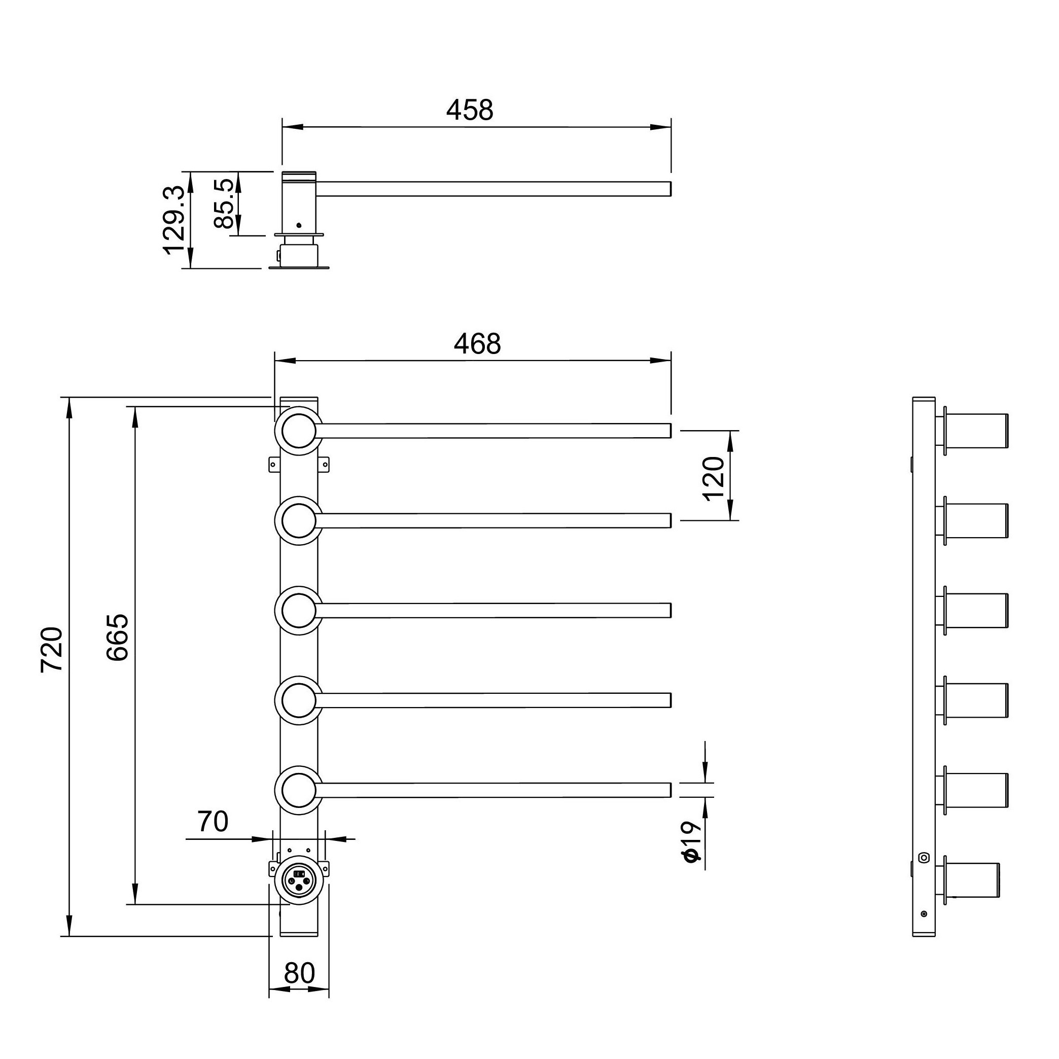 Изображение товара Электрический полотенцесушитель Wonzon & Woghand WW-AL315-GM 468x665 мм 60 Вт с терморегулятором