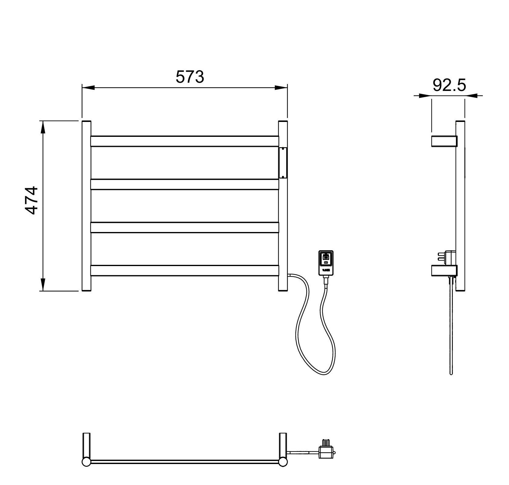 Изображение товара Электрический полотенцесушитель Wonzon & Woghand ESSEN 60 Вт темный графит H-образный