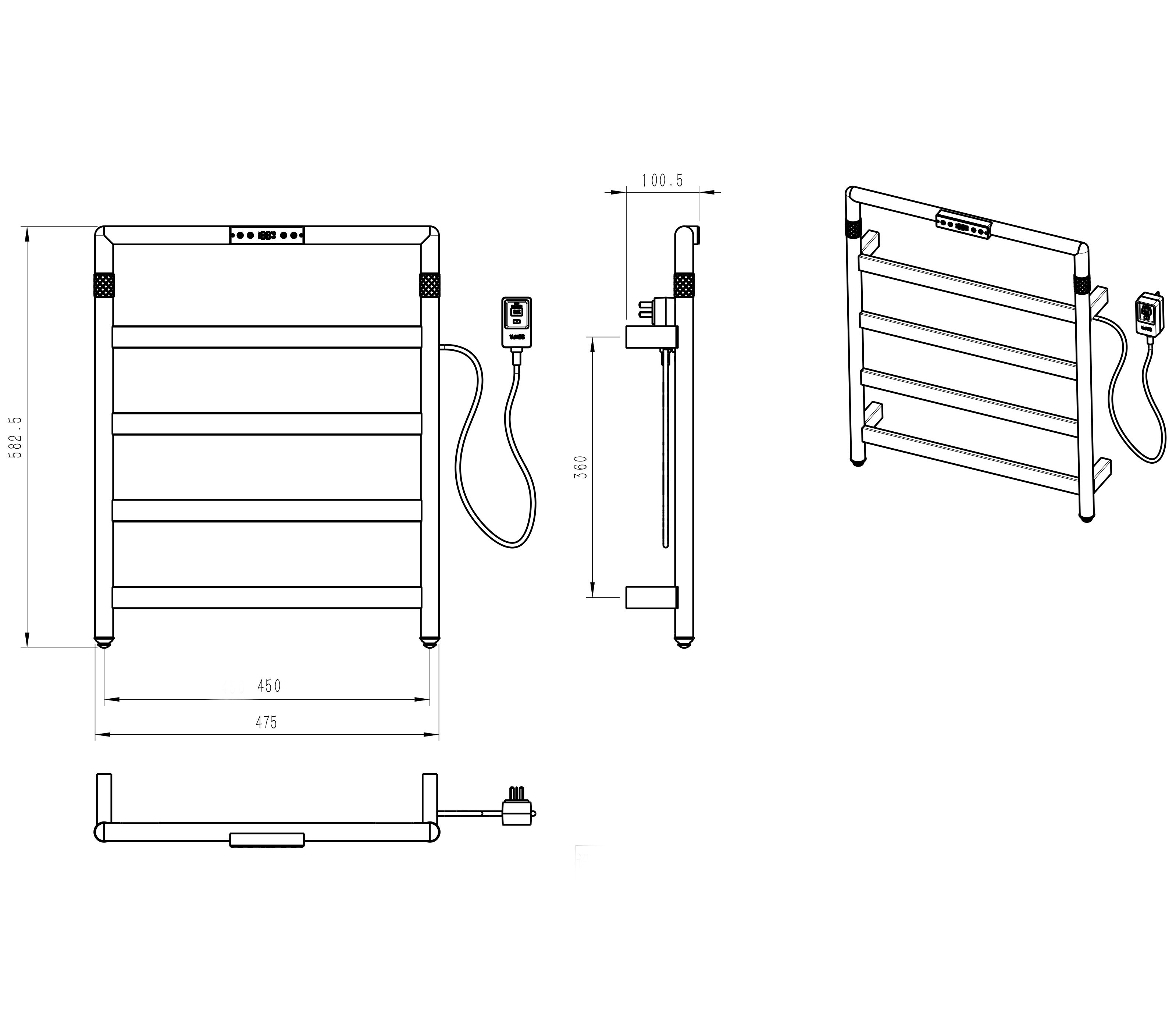Изображение товара Электрический полотенцесушитель WONZON & WOGHAND Köln 470x582 мм 60 Вт с цифровым терморегулятором