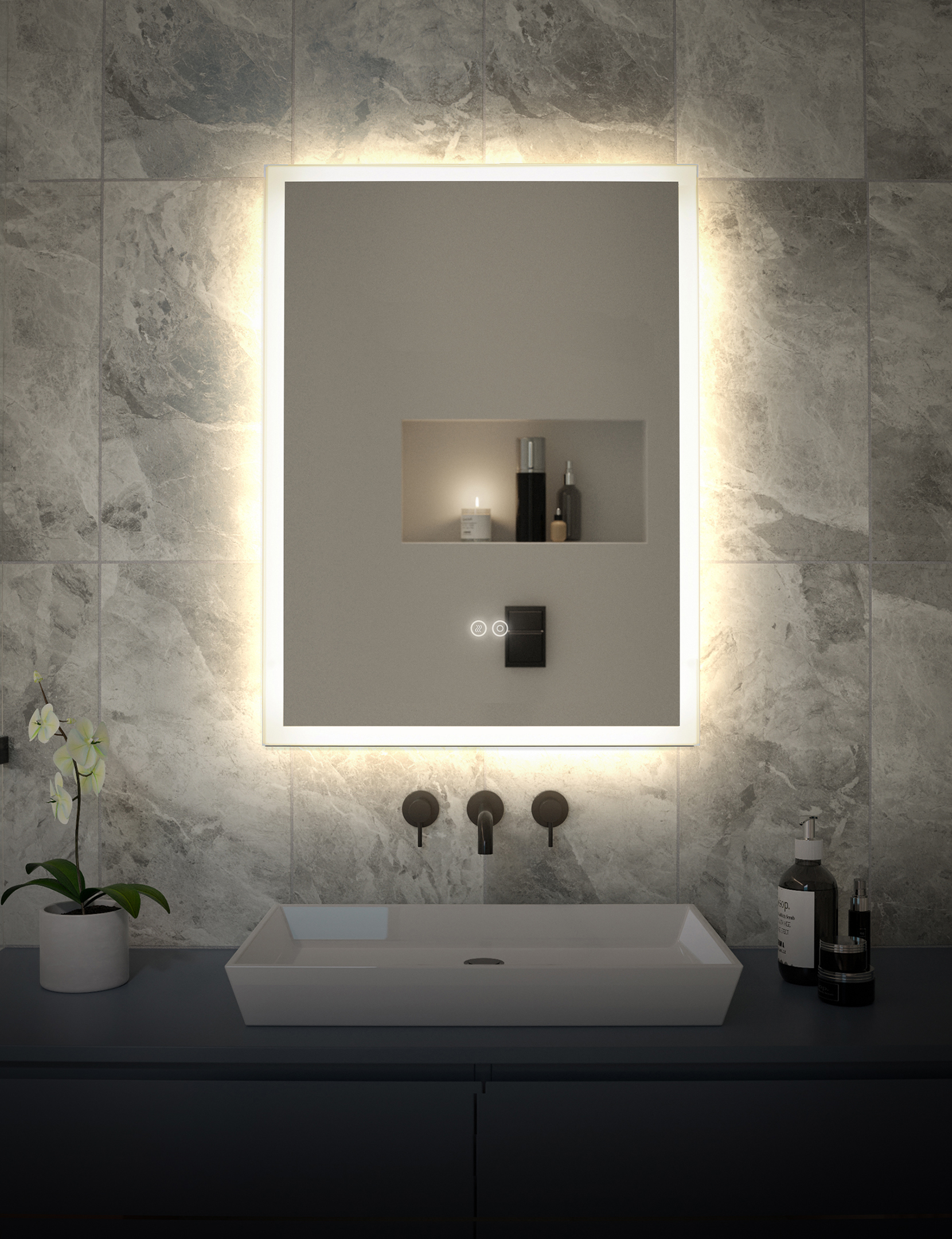 Изображение товара Зеркало для ванной Alfa mirrors Niko-57 с подсветкой и антизапотеванием 50x70 см