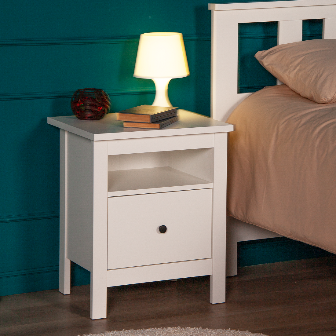 Изображение товара Тумба прикроватная Гуд Лакк Сага 51x62x41 см- Один ящик, МДФ, белая