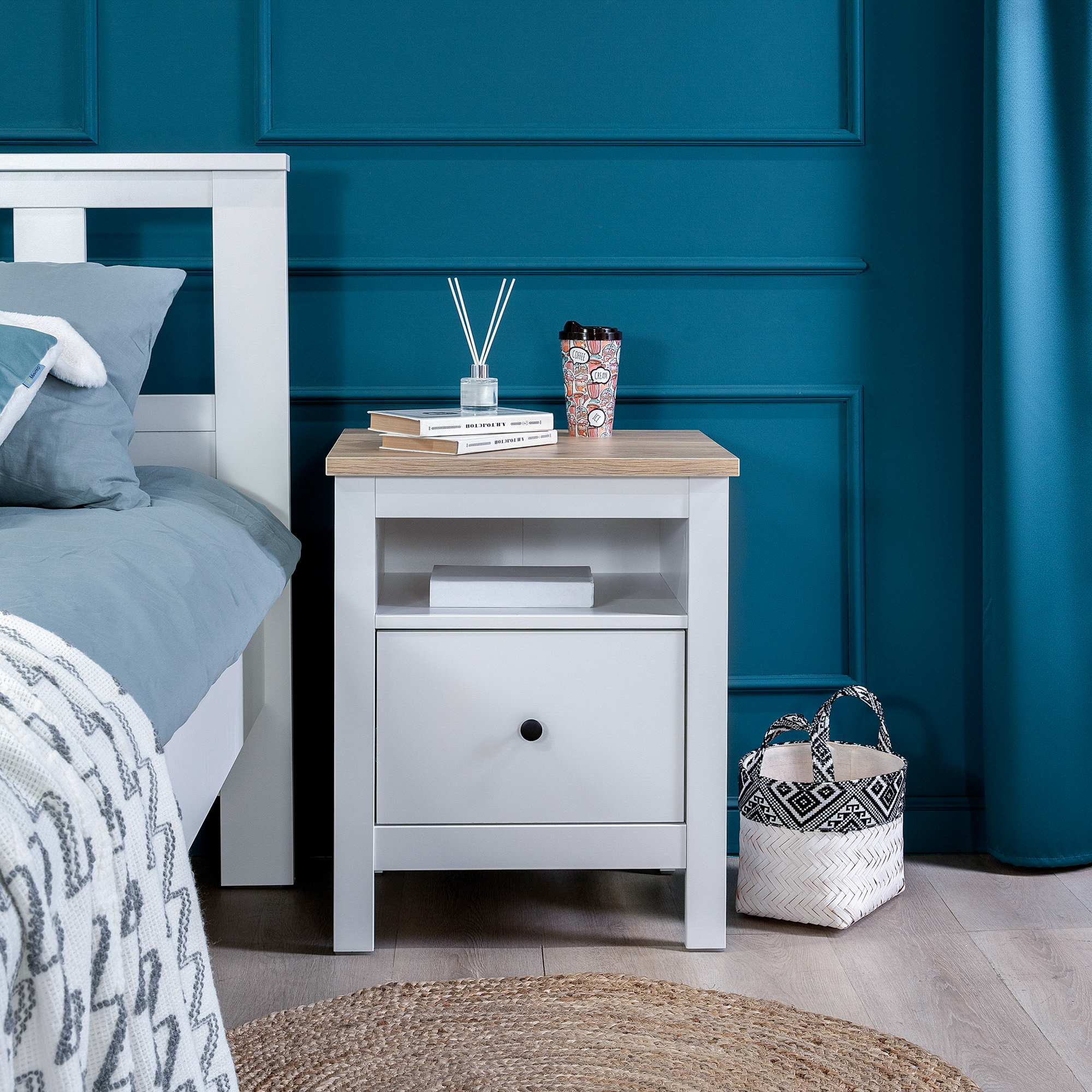 Изображение товара Тумба прикроватная Гуд Лакк 512x622x414 см 1 ящик ДСП цвет белый, ясень