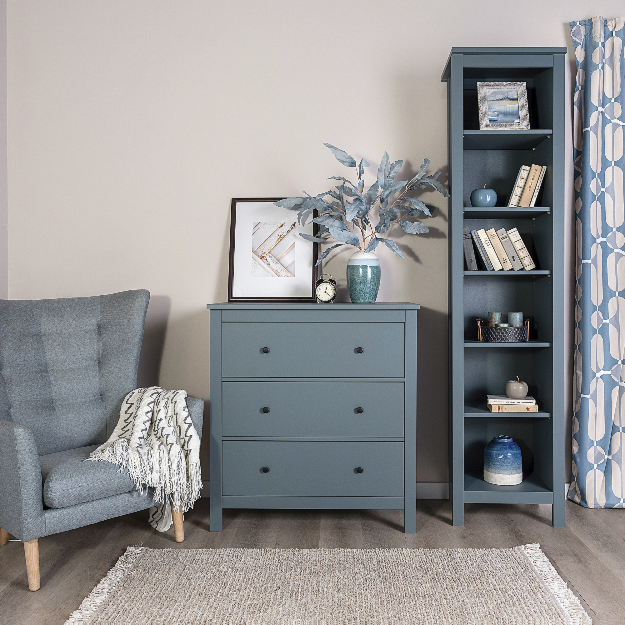 Изображение товара Комод Гуд Лакк Сага 3 ящика бирюзовый МДФ ДСП стайл прованс