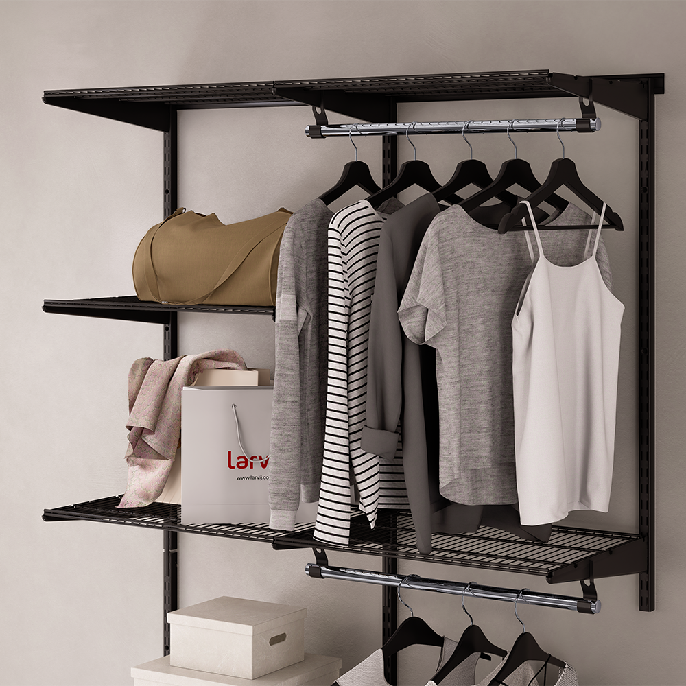 Изображение товара Гардеробная Larvij LWK401BL 128x232x45 см черная металлическая система организации одежды