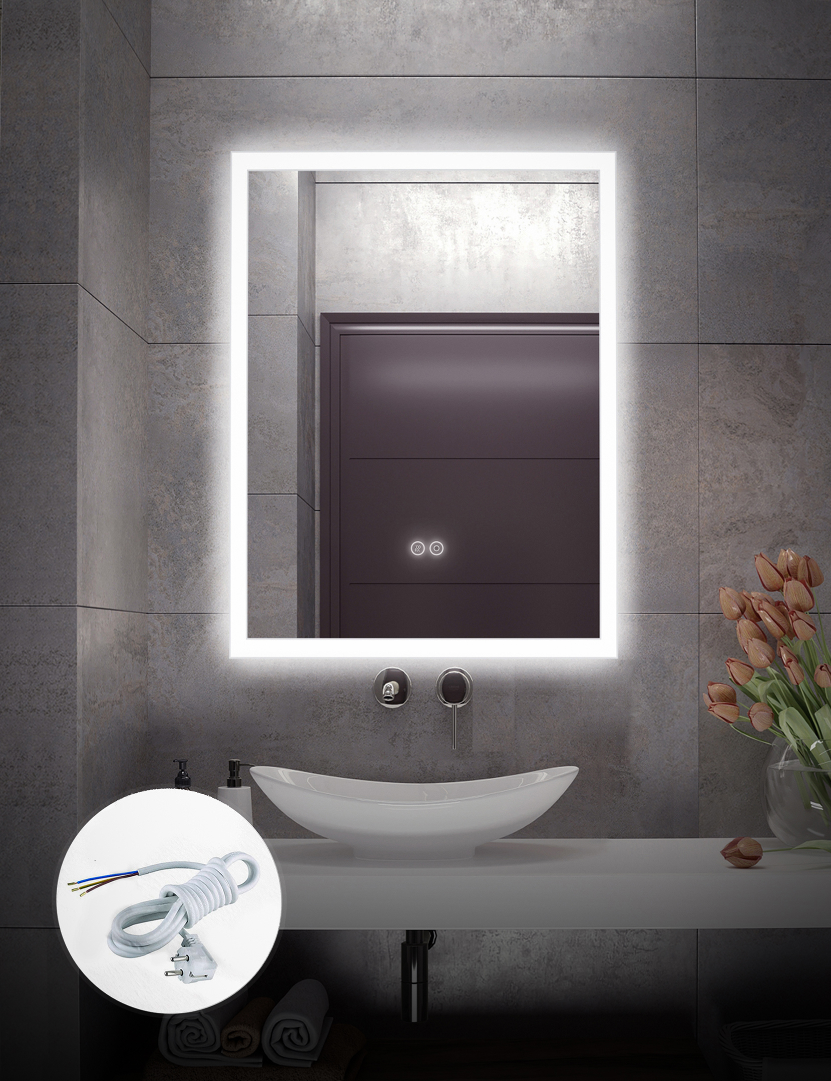 Изображение товара Зеркало для ванной Alfa mirrors Niko-68 с подсветкой 60x80 см сенсорное антизапотевание