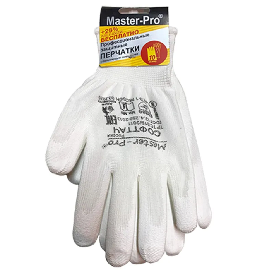 Изображение товара Перчатки нейлон полиуретан Masterpro 3113-npu-m-200 8/m белые