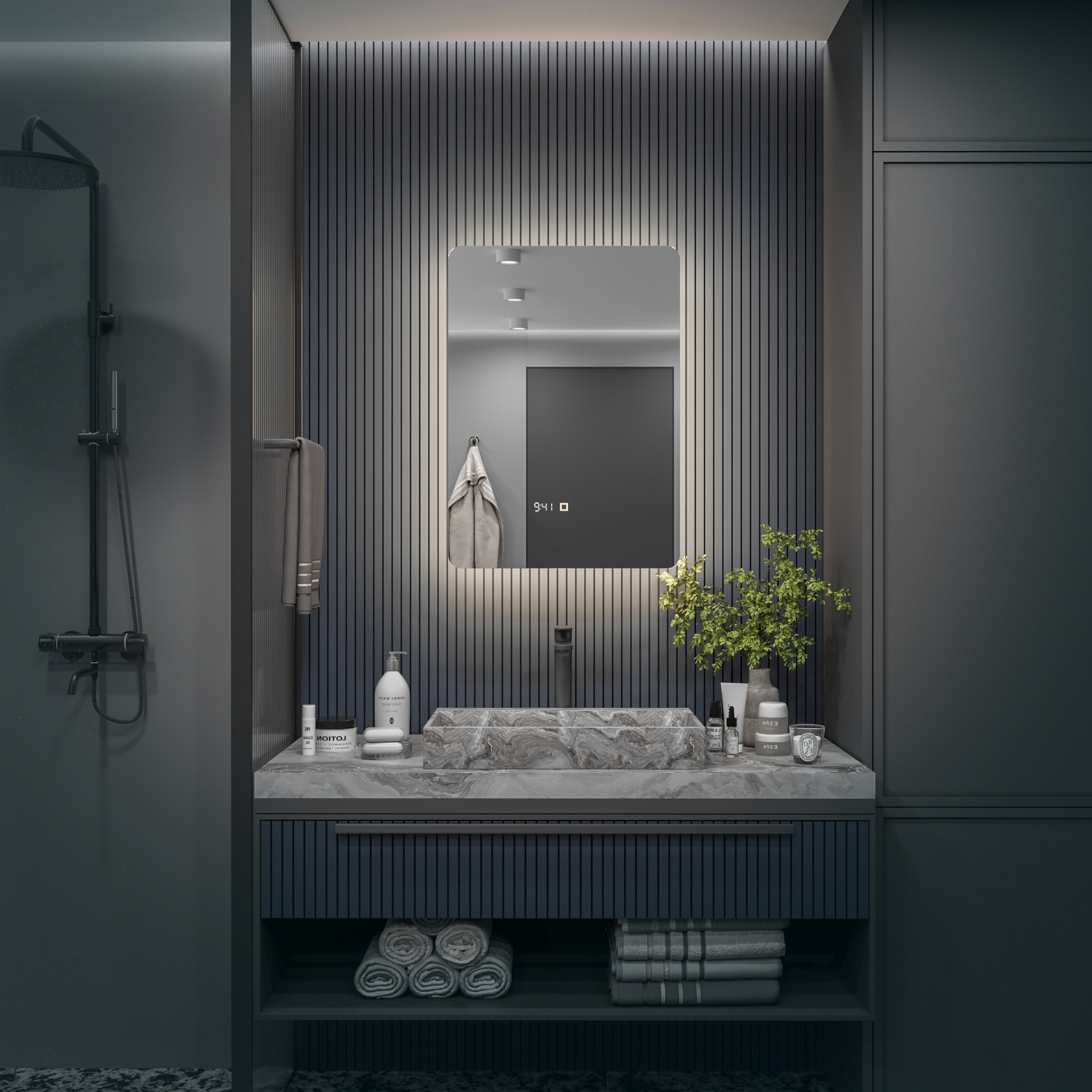 Изображение товара Шкаф с зеркалом Alias Эос 70x50 с LED-подсветкой и часами для ванной