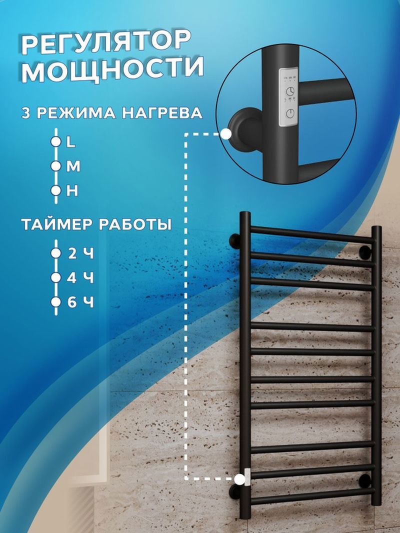 Изображение товара Электрический полотенцесушитель Bauedge В10 П10 черный матовый