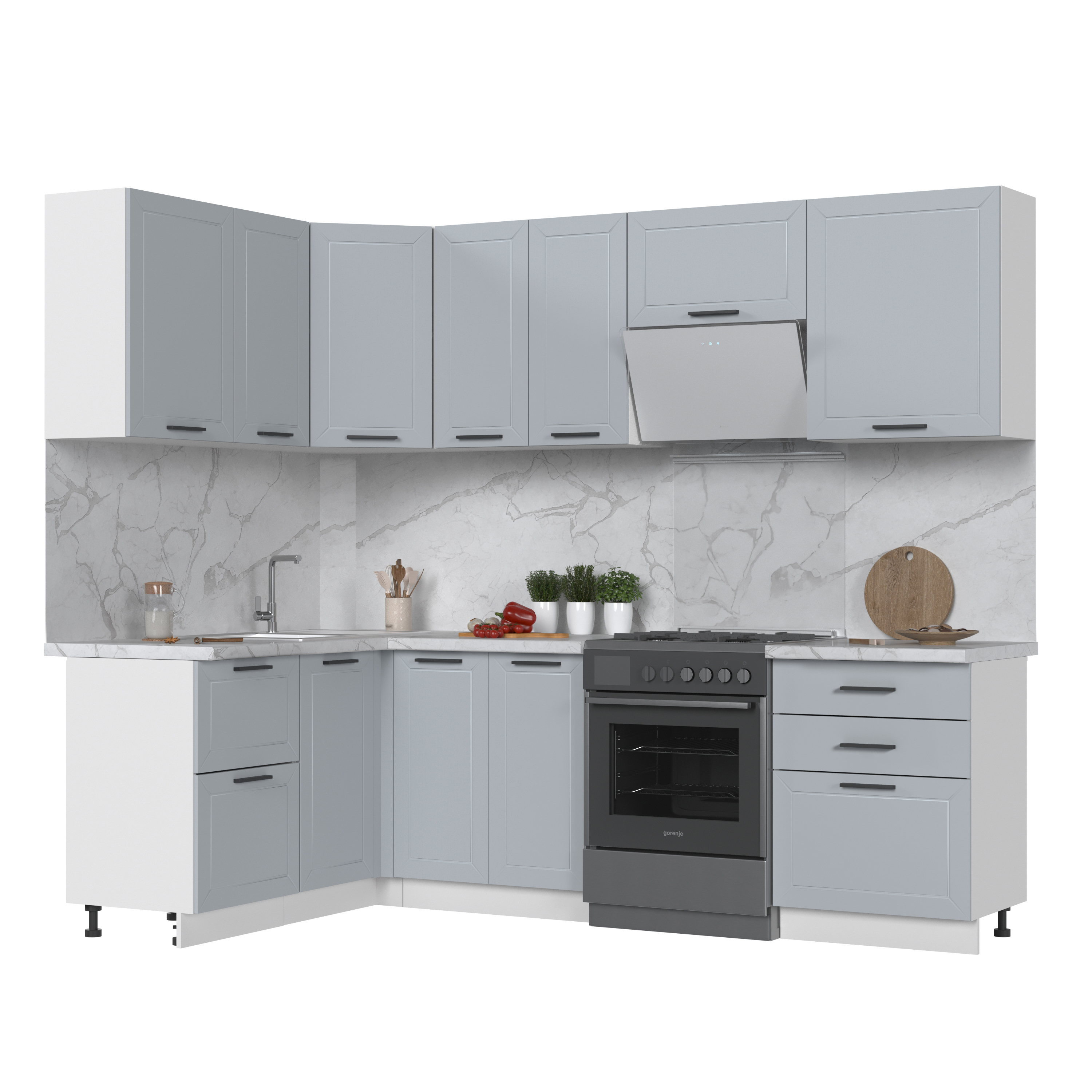 Изображение товара Кухонный гарнитур KAMEOL Горный ледник 250x217 см Белый/Серый