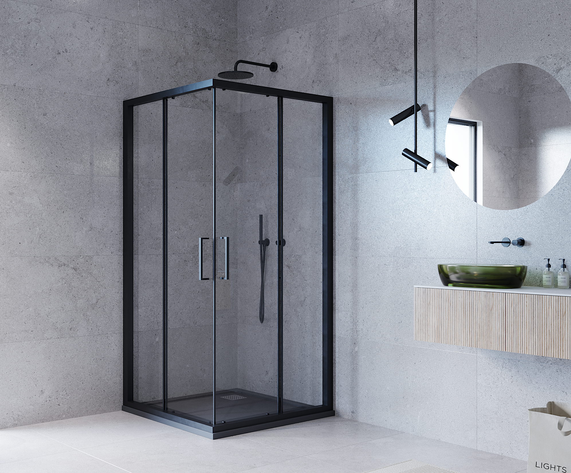 Изображение товара Душевой уголок Март Квадро Black 90x90 см квадратный с раздвижными стеклянными створками