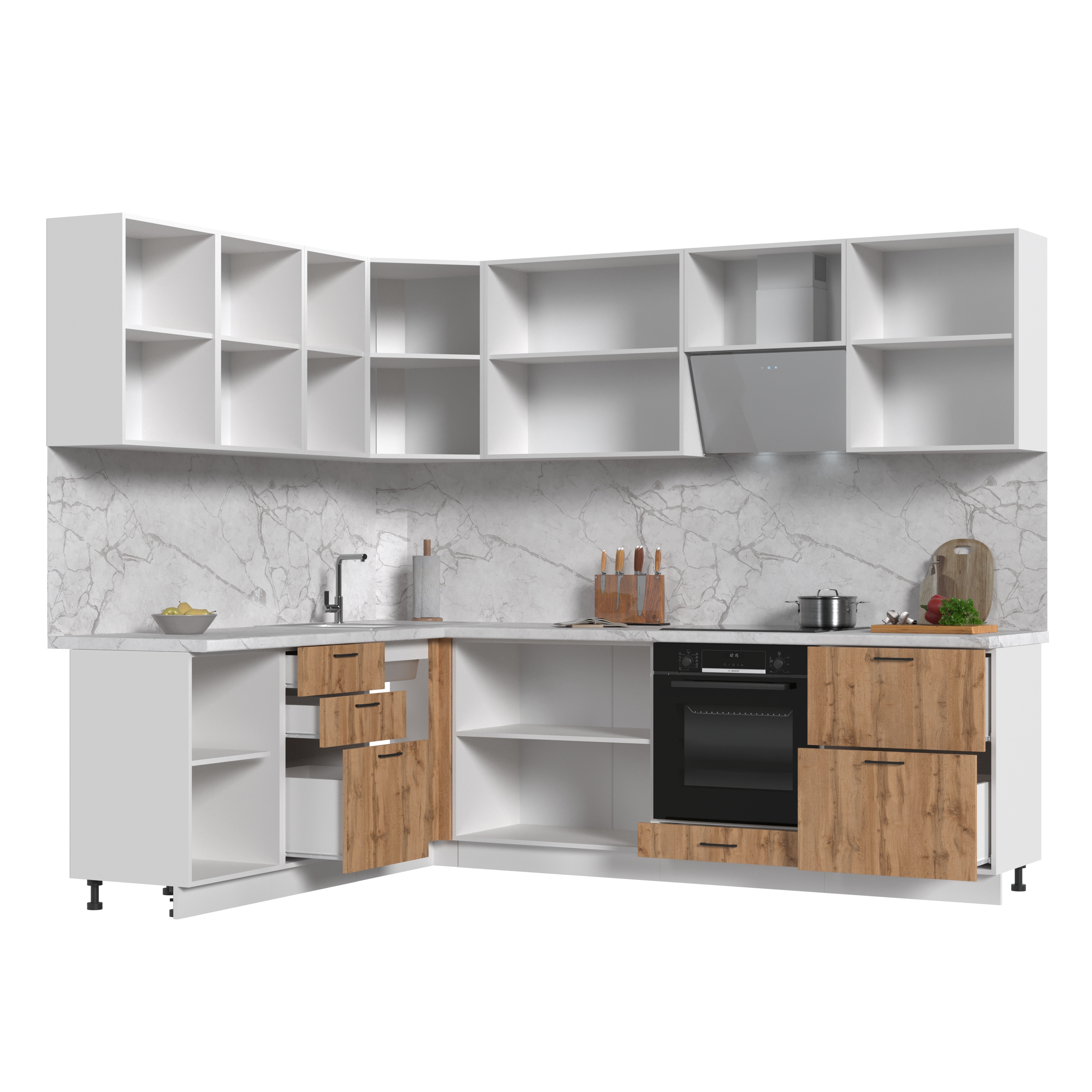 Изображение товара Кухонный гарнитур Kameol Азазель УТ000588953 260x217x200 см ЛДСП цвет белый, дуб вотан