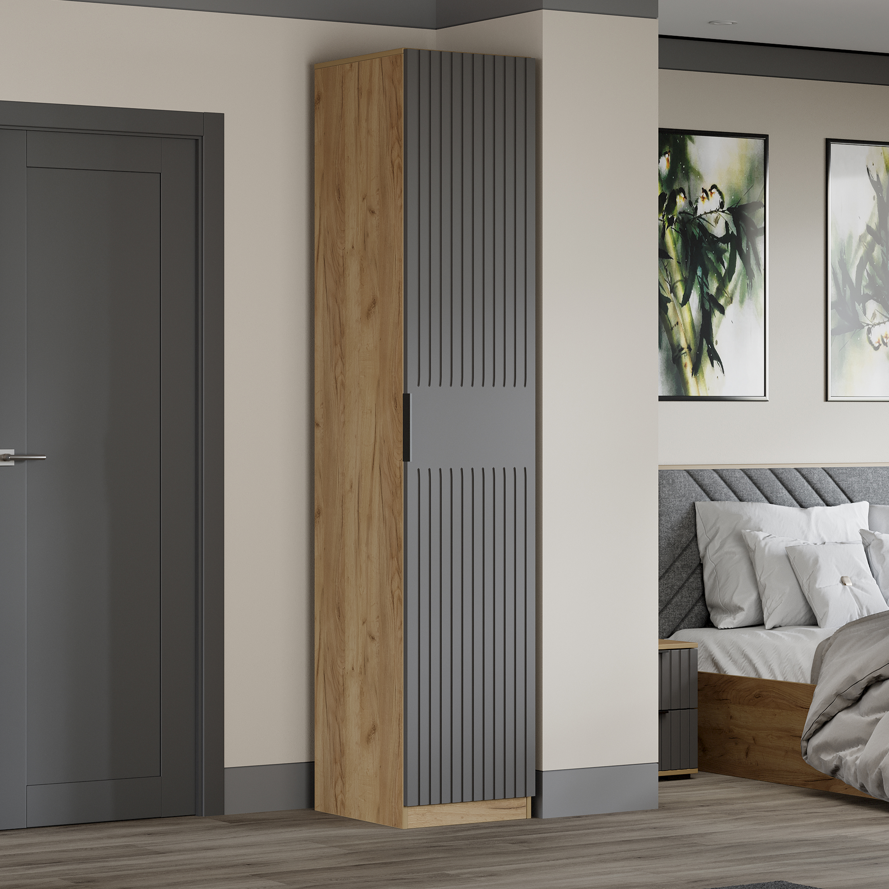 Изображение товара Шкаф распашной Трия 45x226x53 см ЛДСП цвет дуб крафт золотой/графит матовый