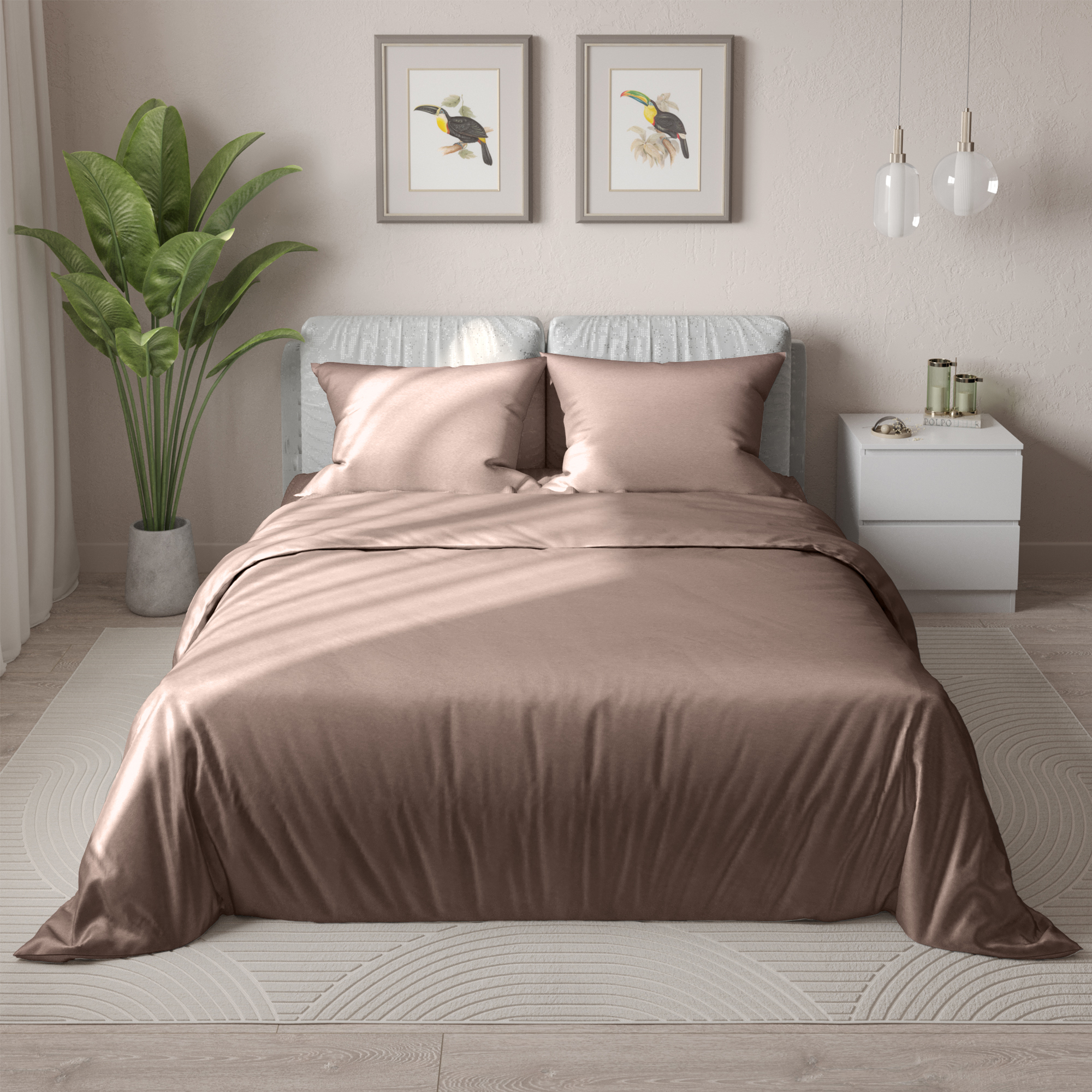 Изображение товара Комплект постельного белья двуспальный из полисатина коричневый