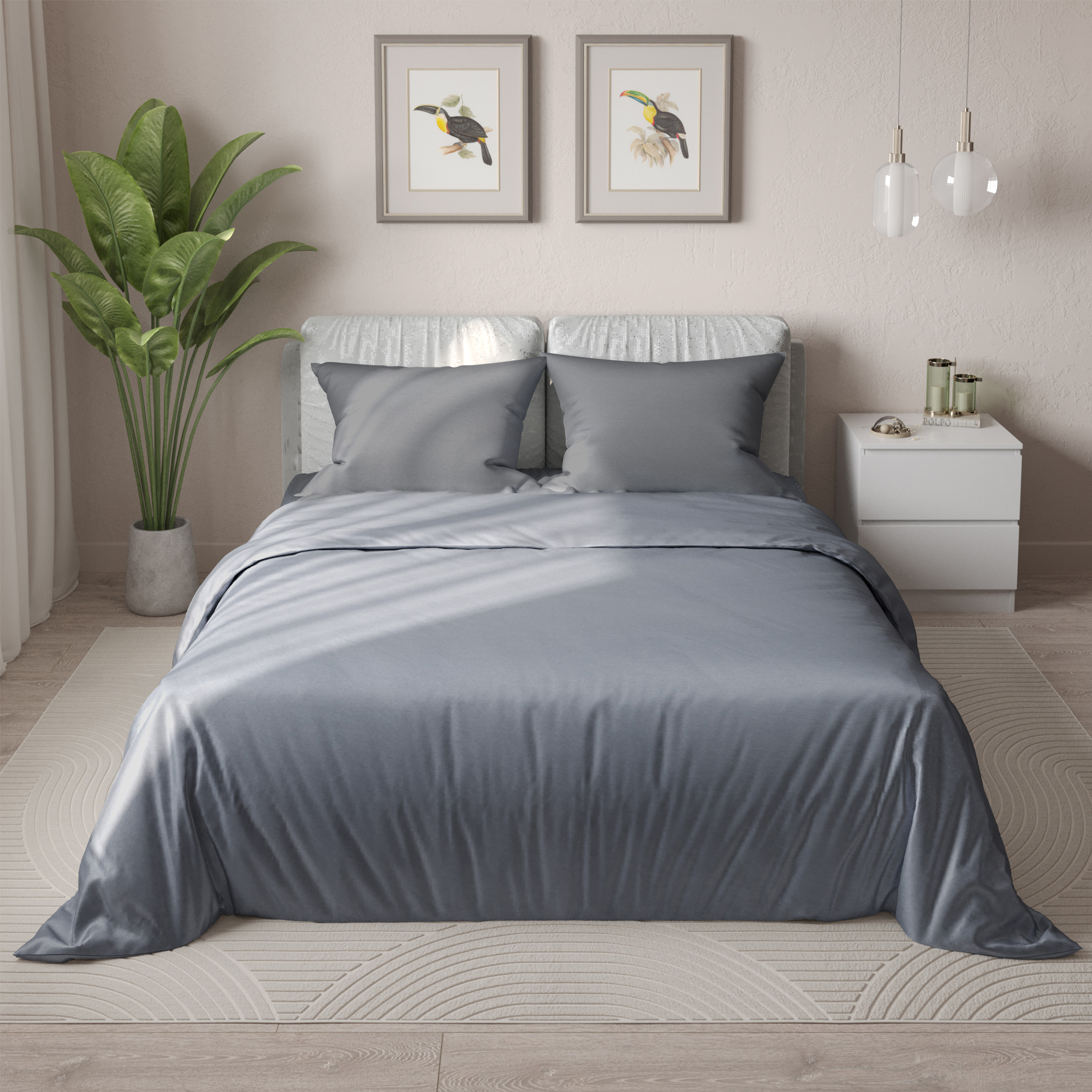 Изображение товара Комплект постельного белья Silver двуспальный из полисатина, серебристый цвет
