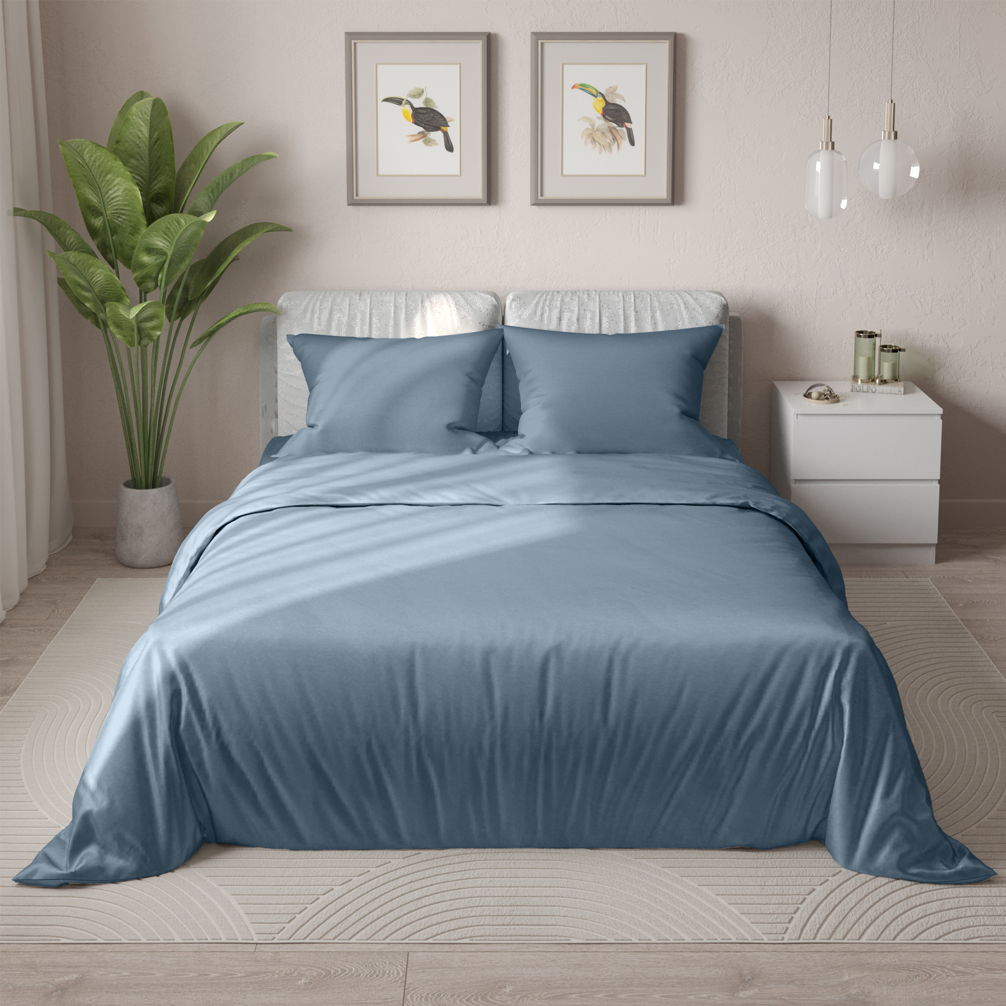 Изображение товара Комплект постельного белья 409 двуспальный полисатин бежево-голубой