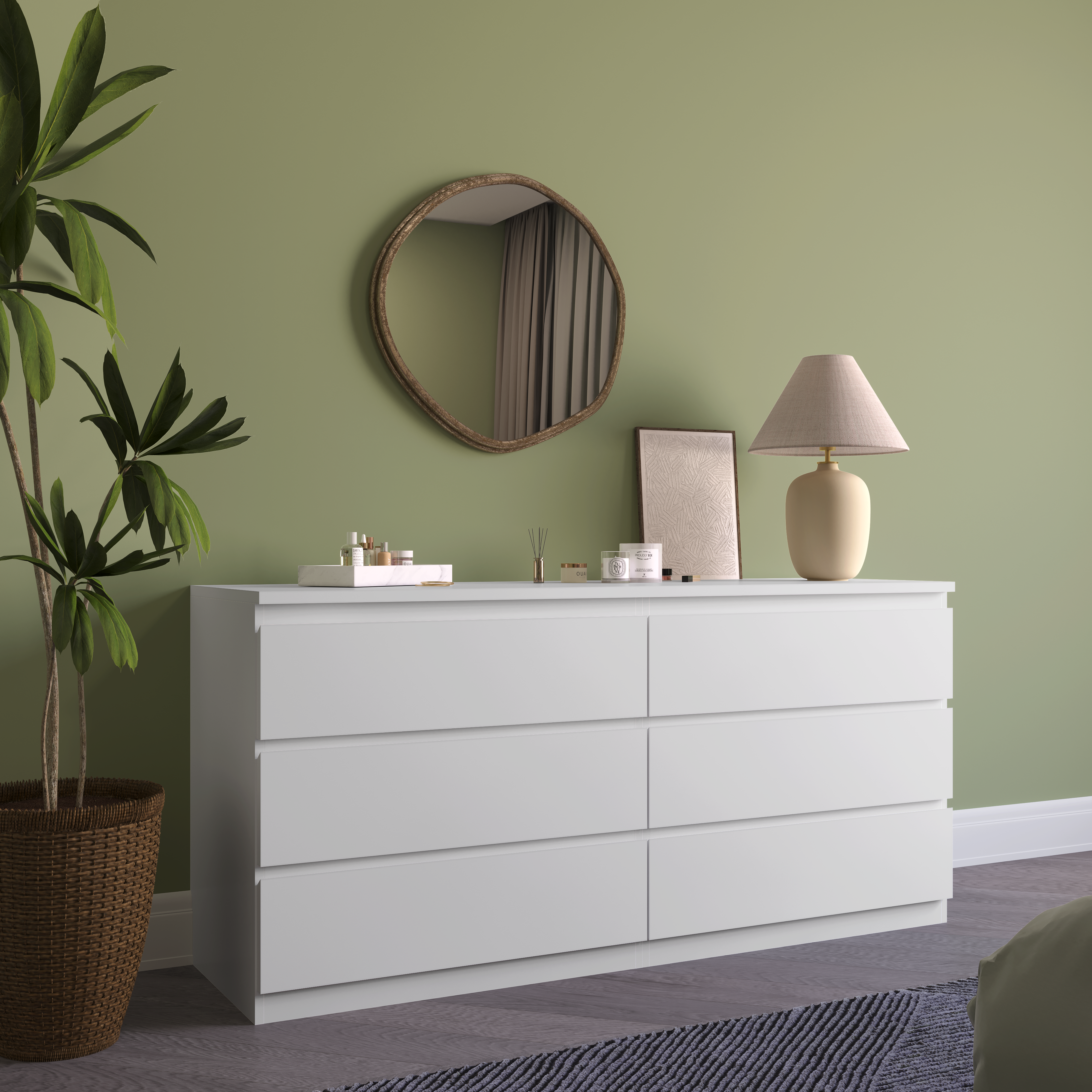 Комод Альма 6 ящиков 159x76.4x48.2 см ЛДСП цвет белый