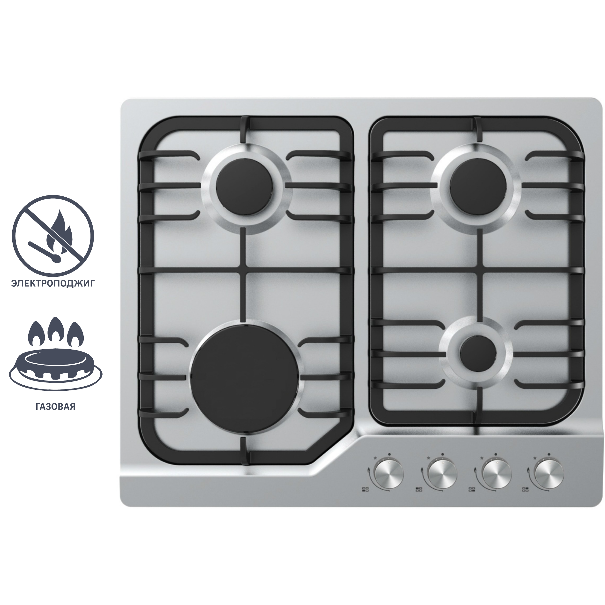 Изображение товара Газовая варочная панель Midea MG687X 4 конфорки нержавеющая сталь 60 см