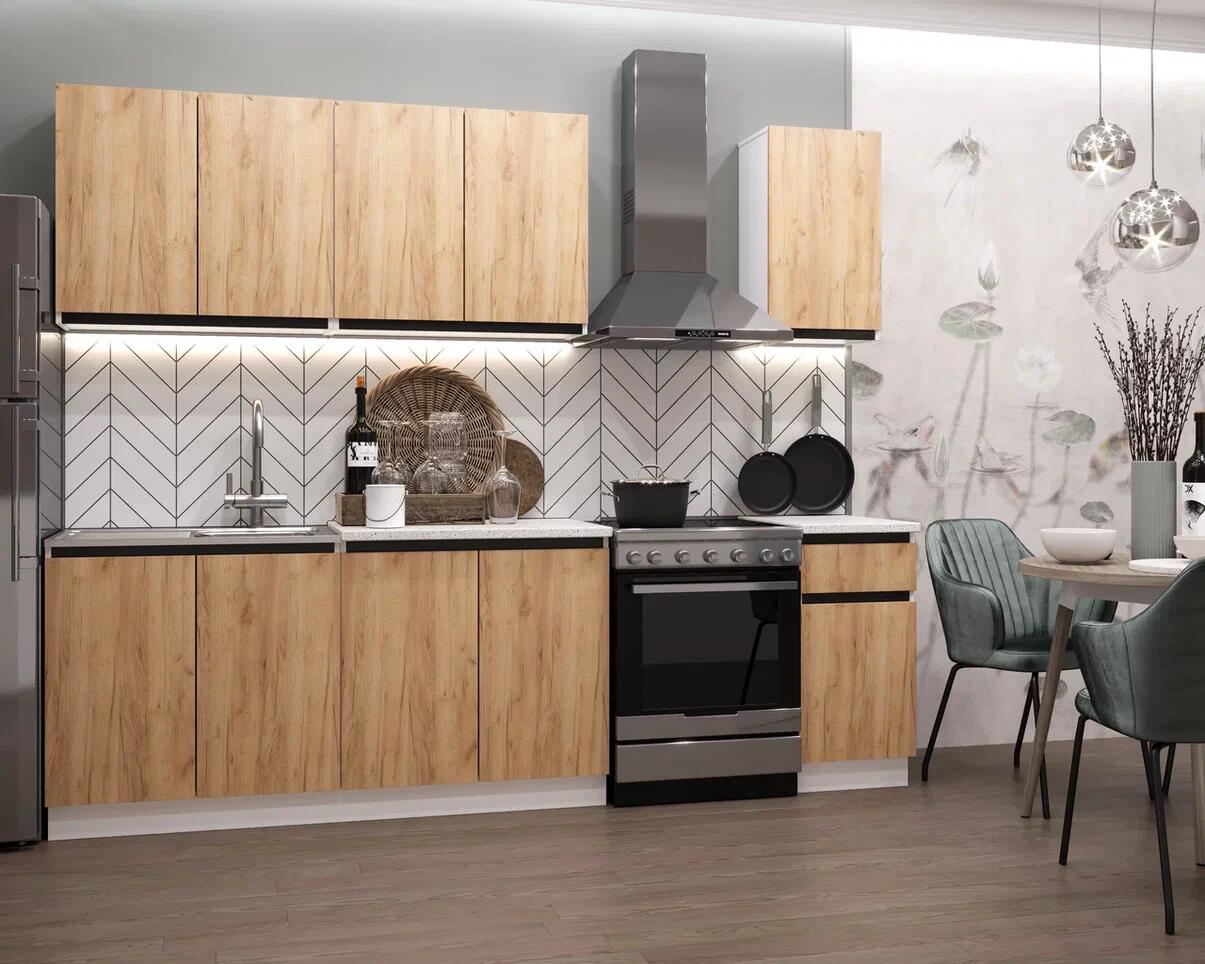 Изображение товара Кухонный гарнитур Альбина Стиль 200x160x60 см ЛДСП цвет дуб крафт золотой Изображение товара Кухонный гарнитур Альбина Стиль 200x160x60 см ЛДСП цвет дуб крафт золотой