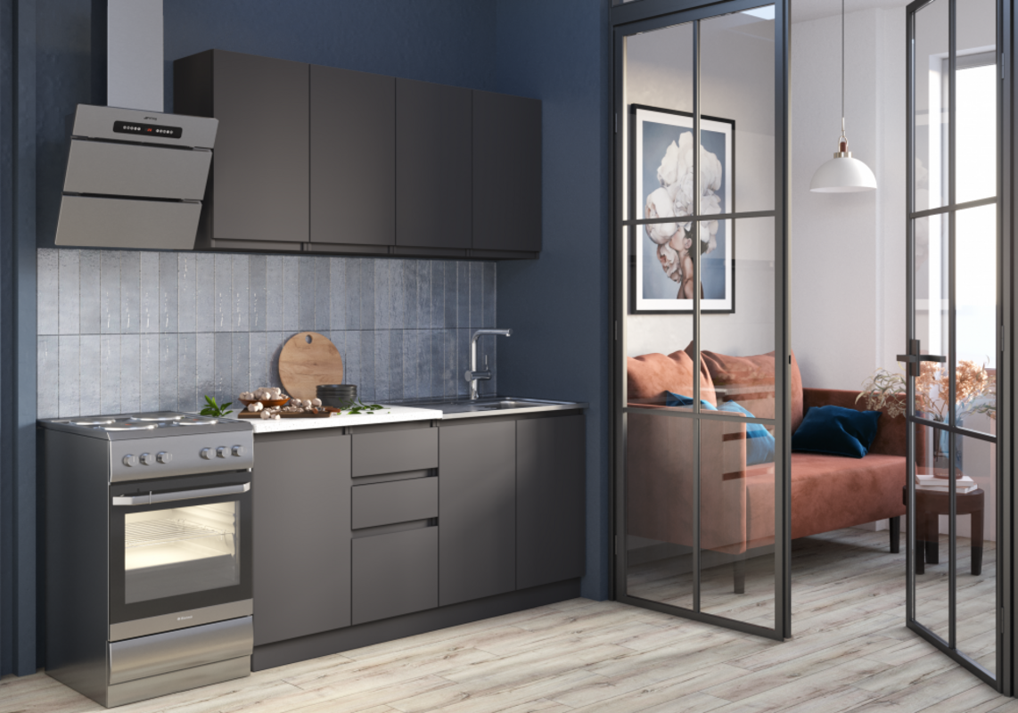 Изображение товара Кухонный гарнитур Альбина Стиль ЛДСП 160x160x60 см цвет графит Изображение товара Кухонный гарнитур Альбина Стиль ЛДСП 160x160x60 см цвет графит