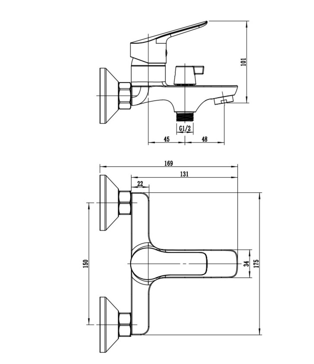 Изображение товара Смеситель для ванны Rush Sa0930-44 однорычажный с душевой лейкой цвет хром