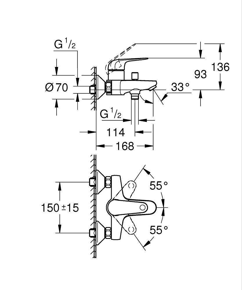 Изображение товара Смеситель для ванны Grohe Euroeco 32743001 однорычажный цвет хром Изображение товара Смеситель для ванны Grohe Euroeco 32743001 однорычажный цвет хром