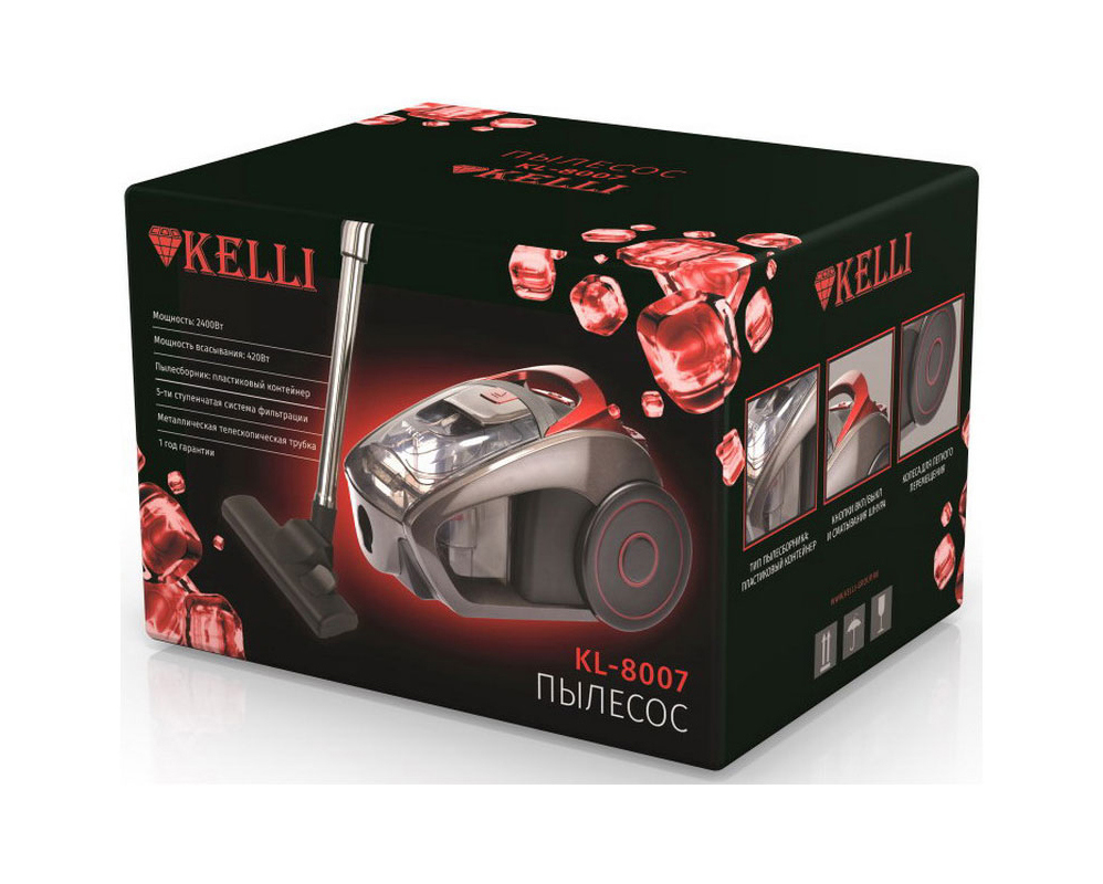 Изображение товара Пылесос с контейнером Kelli Kl-8007 2400 Вт 2 л цвет серый красный