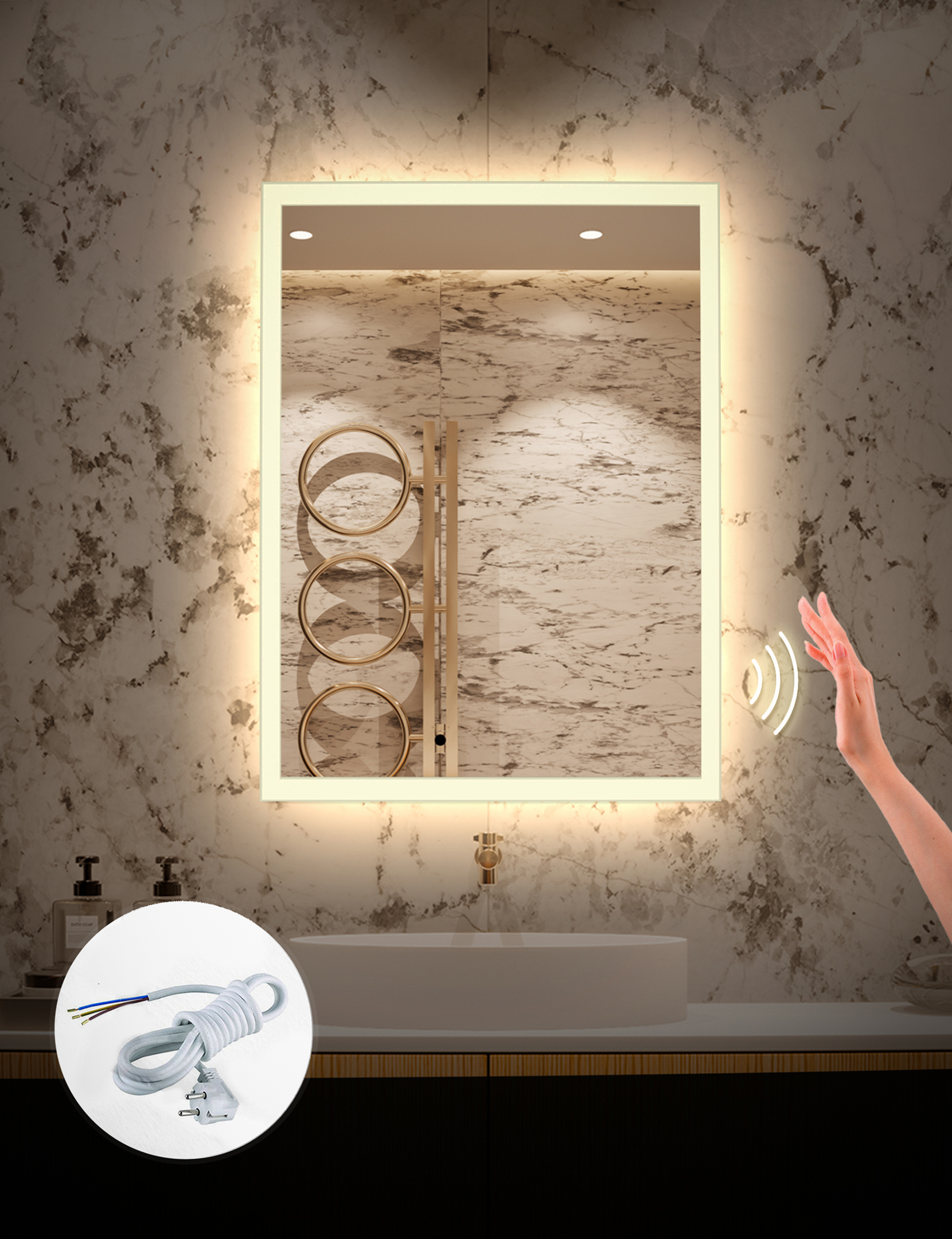 Изображение товара Зеркало для ванной Alfa Mirrors Niko-68 с подсветкой, 60х80 см, светодиодное