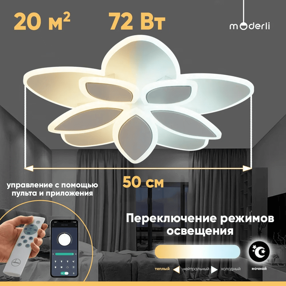Изображение товара Современная LED люстра Moderli V10670-cl с пультом управления 20 м²