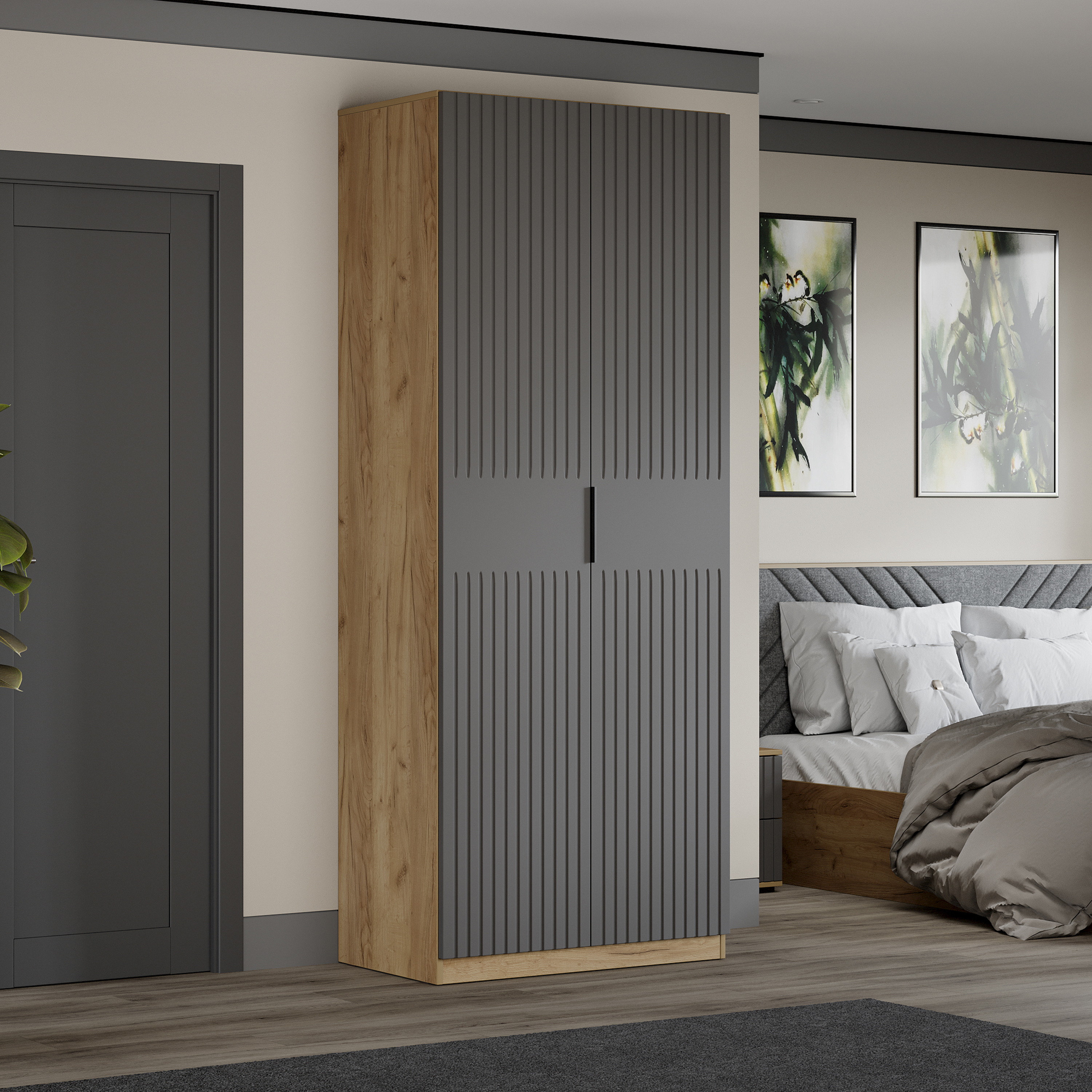 Изображение товара Шкаф распашной Трия 90x226x53 см из ЛДСП с двумя дверцами современный дизайн