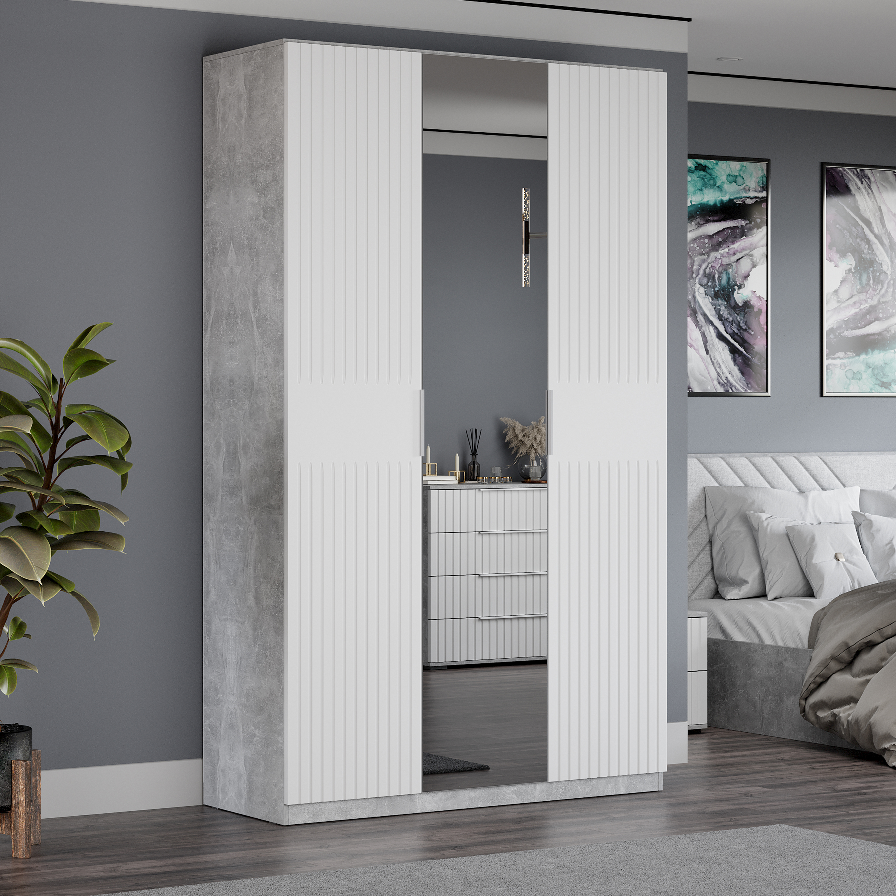 Изображение товара Шкаф распашной Трия 135x226x53 см с зеркалом для спальни серия Хилтон