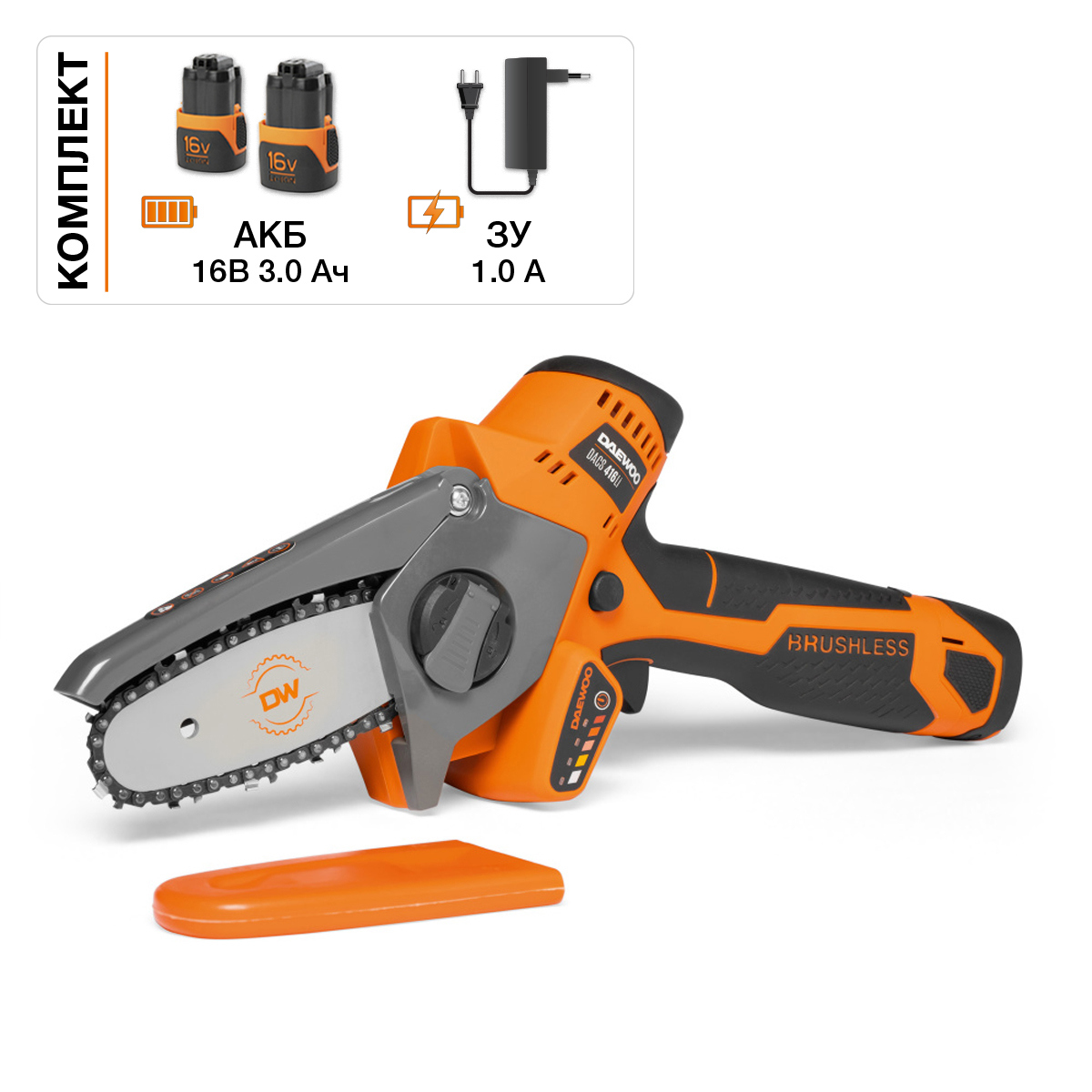 Изображение товара Аккумуляторная цепная пила Daewoo DACS 416Li SET 10 см литий-ионный аккумулятор