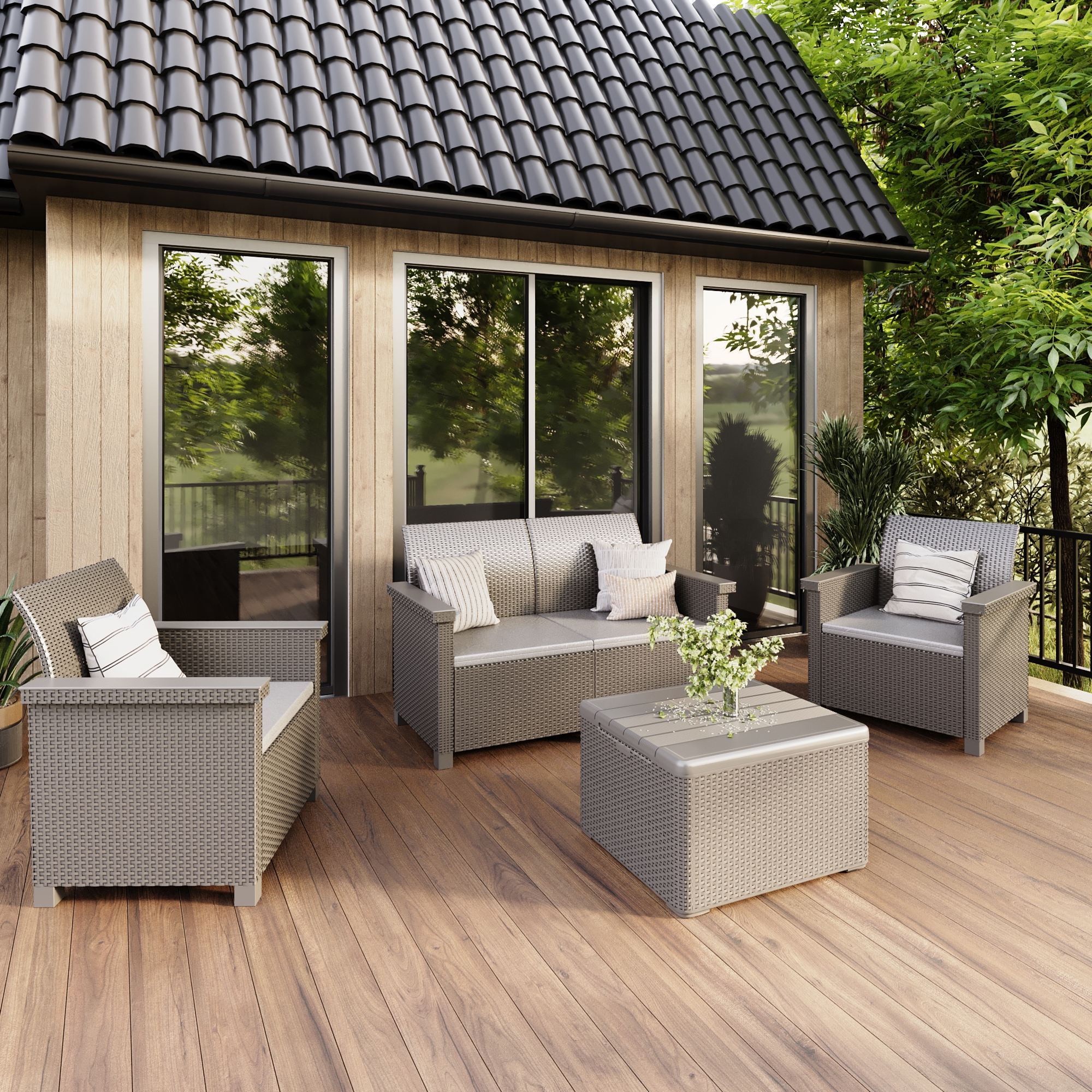 Изображение товара Набор садовой мебели Beginia Basegi кресла диван стол пластиковый капучино