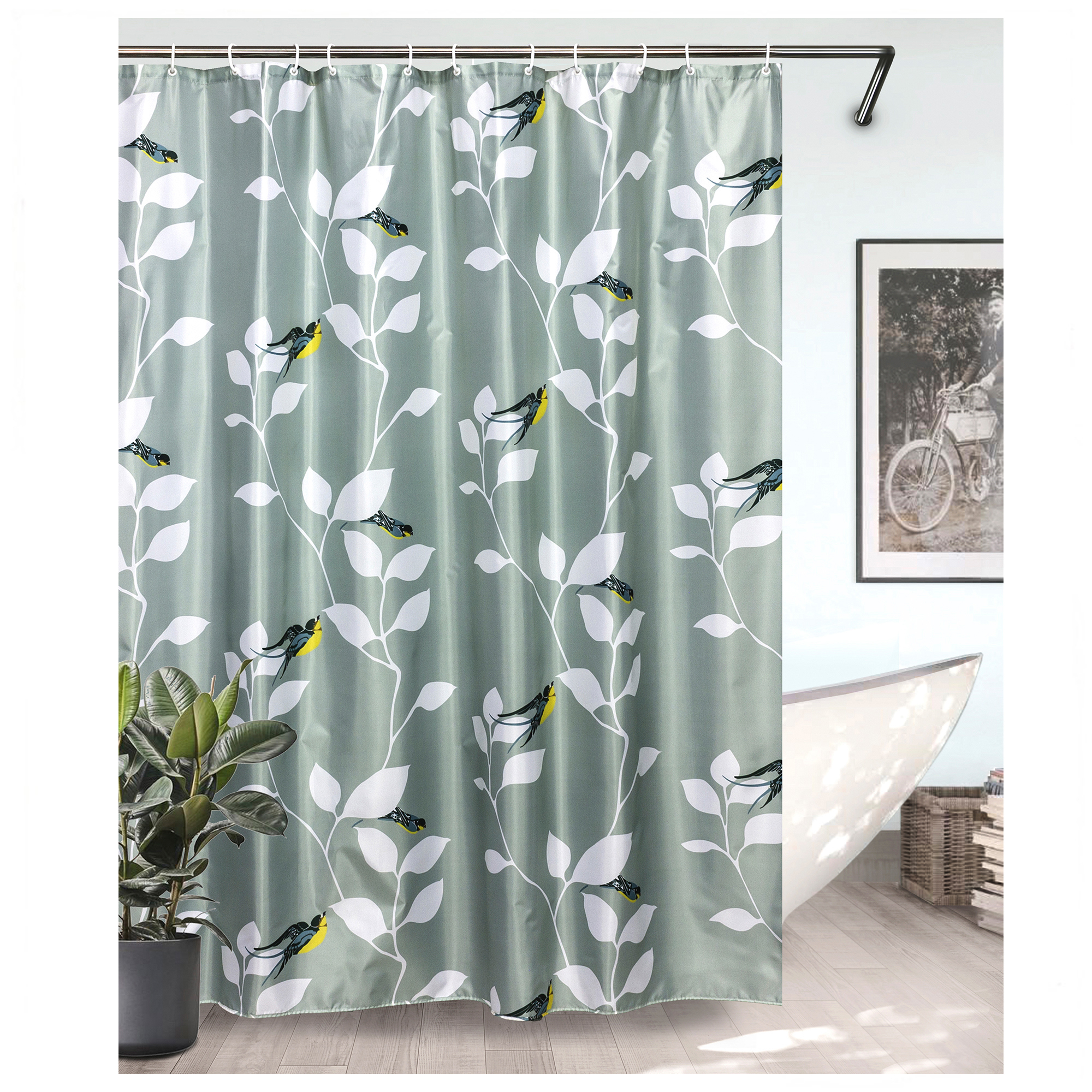 Изображение товара Штора для ванной Bath Plus Charme Red Martlet 180x200 см полиэстер серо-зеленая