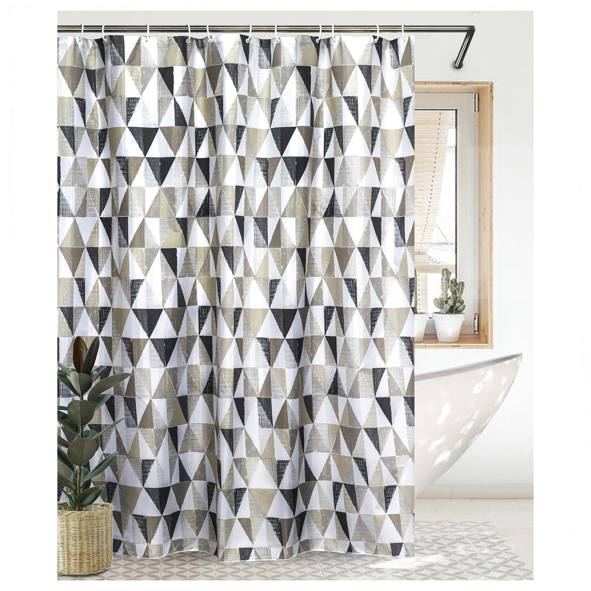 Изображение товара Штора для ванной Bath Plus Charme Red Triangular Scrawl 180x180 см полиэстер бело-серая