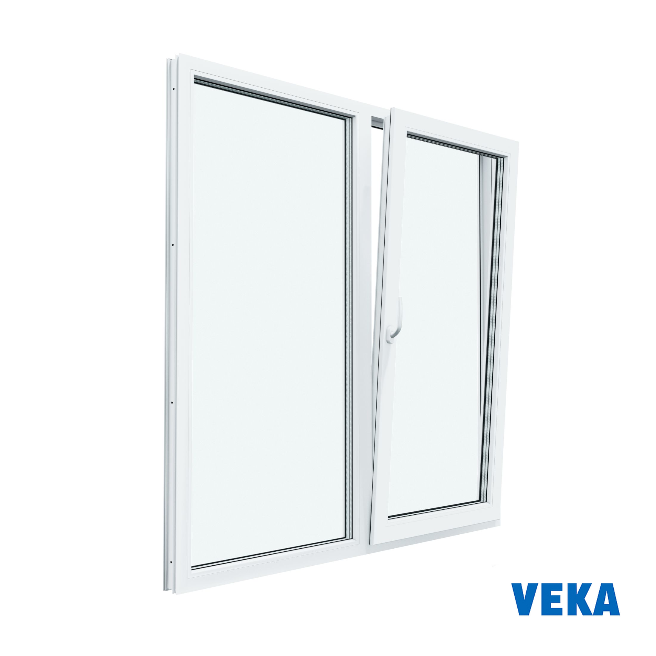 Изображение товара Пластиковое окно ПВХ VEKA 1200x1100мм (ВхШ) двухстворчатое двухкамерный стеклопакет белый (с двух сторон)