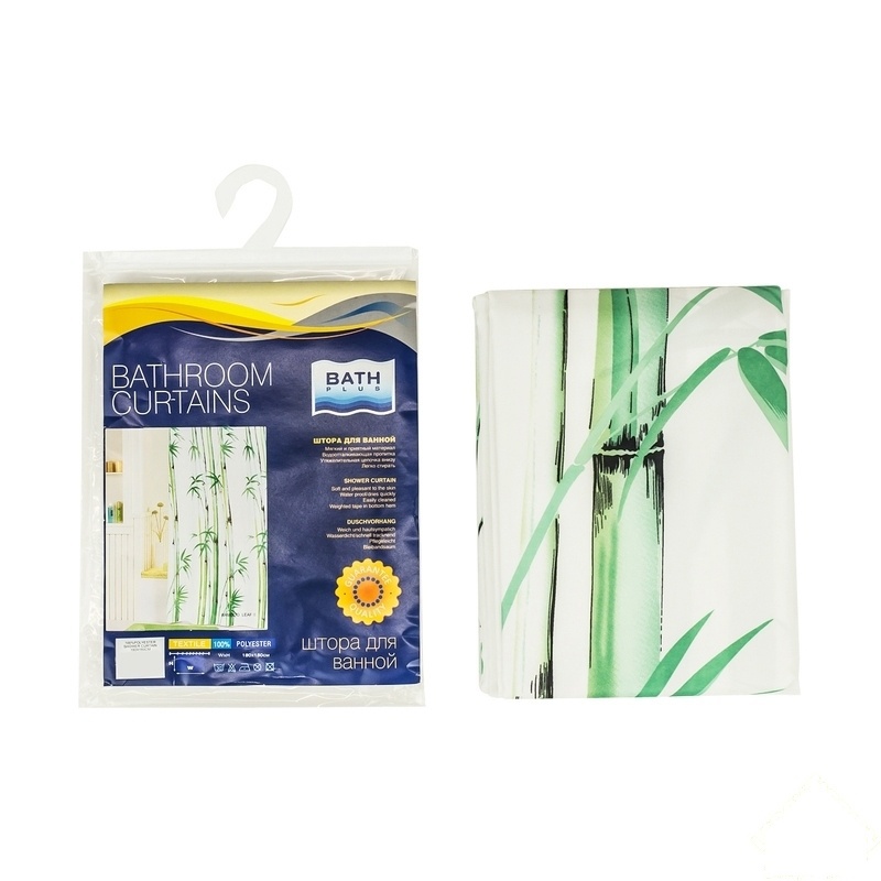 Изображение товара Штора для ванны Bath Plus Bamboo Leaf II, 180x180 см, полиэстер, цвет зелёный