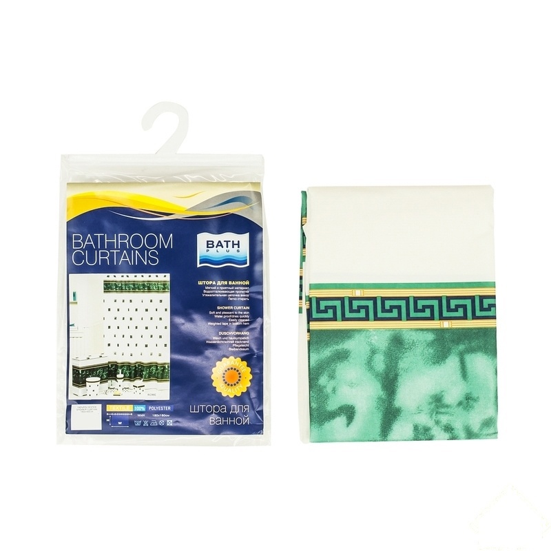 Изображение товара Штора для ванны Bath Plus Rome, 180x180 см, полиэстер, цвет зелёный