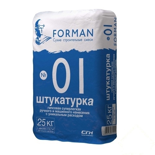 Изображение товара Гипсовая штукатурка Forman №01 суперлёгкая 25 кг для внутренних работ Изображение товара Гипсовая штукатурка Forman №01 суперлёгкая 25 кг для внутренних работ