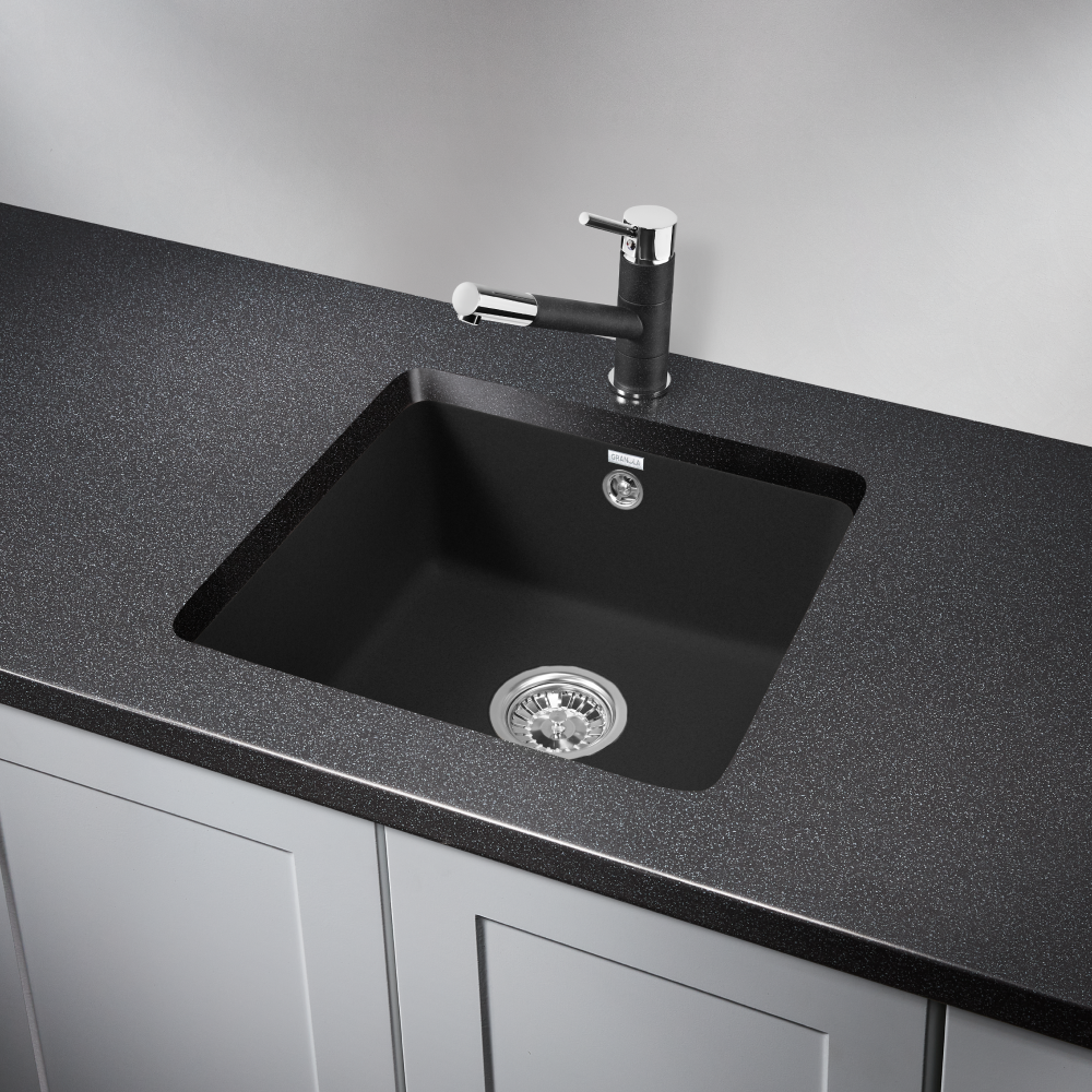 Изображение товара Врезная мойка Granula GR-3601 45.50x41.50x18.50 см кварц цвет черный матовый/черный мрамор