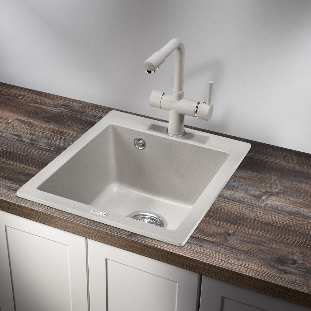 Изображение товара Кухонная кварцевая мойка GRANULA GR-4201 415x490 мм Базальт матовая