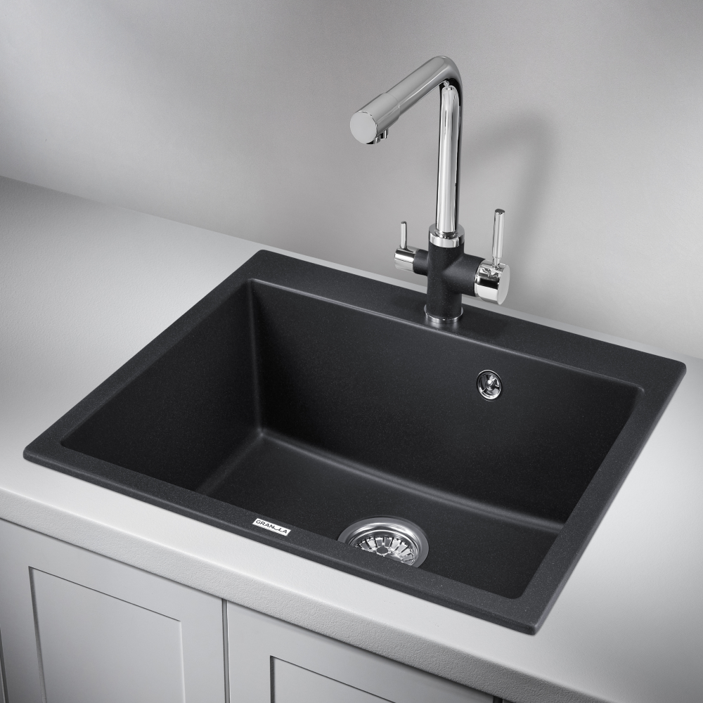 Изображение товара Врезная черная кварцевая мойка для кухни Granula 6001, 52x60 см