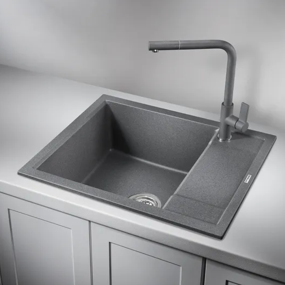Изображение товара Врезная мойка Granula GR-6002 60x50x20 см кварц цвет графит/темно-серый Изображение товара Врезная мойка Granula GR-6002 60x50x20 см кварц цвет графит/темно-серый