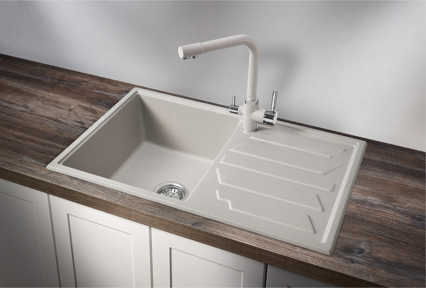 Изображение товара Врезная мойка Granula Гранитные 79x23x20 см искусственный камень цвет бежево-серый