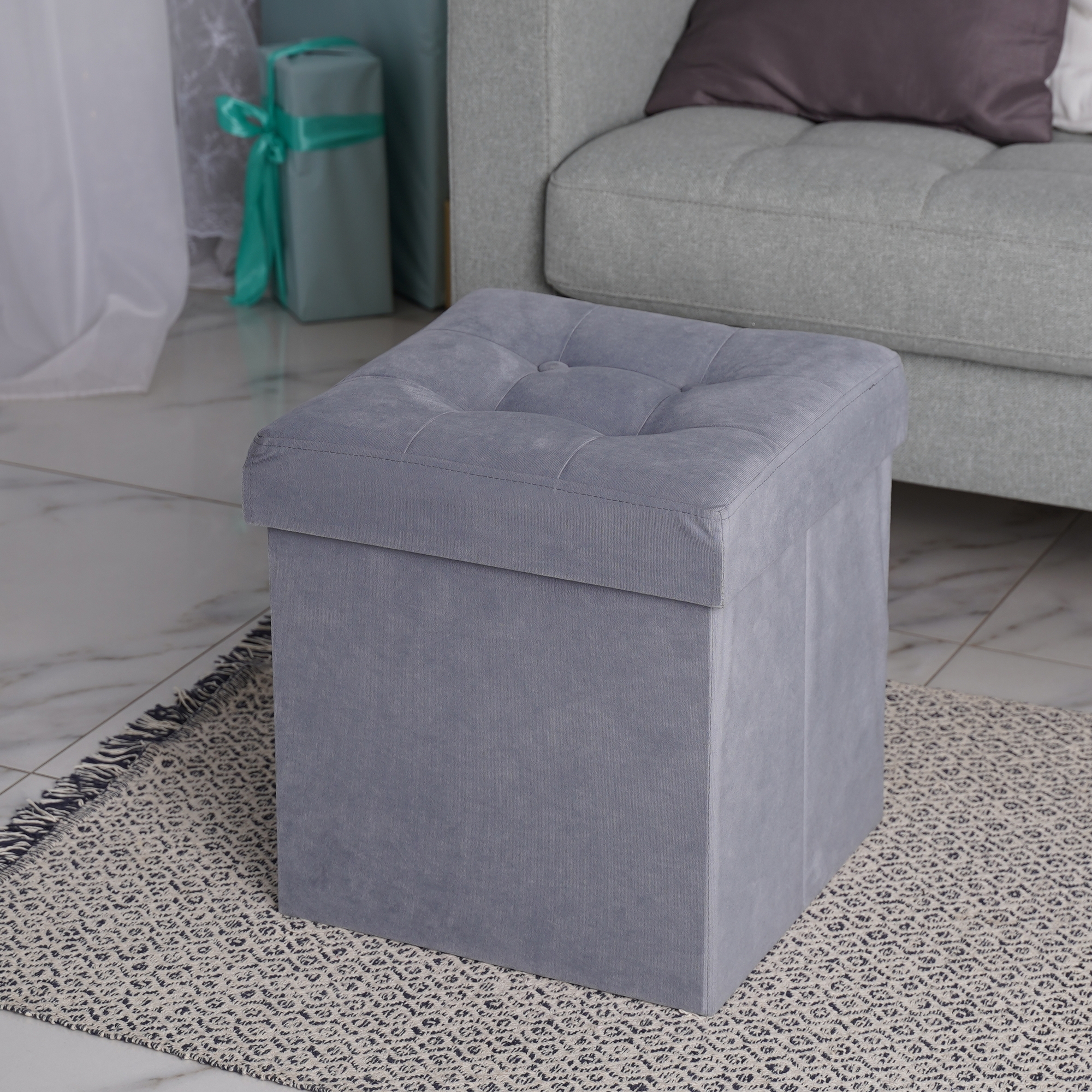 Изображение товара Пуф Frenesie ПуфPassion серый складной с ящиком 37x37x40см мебельная ткань