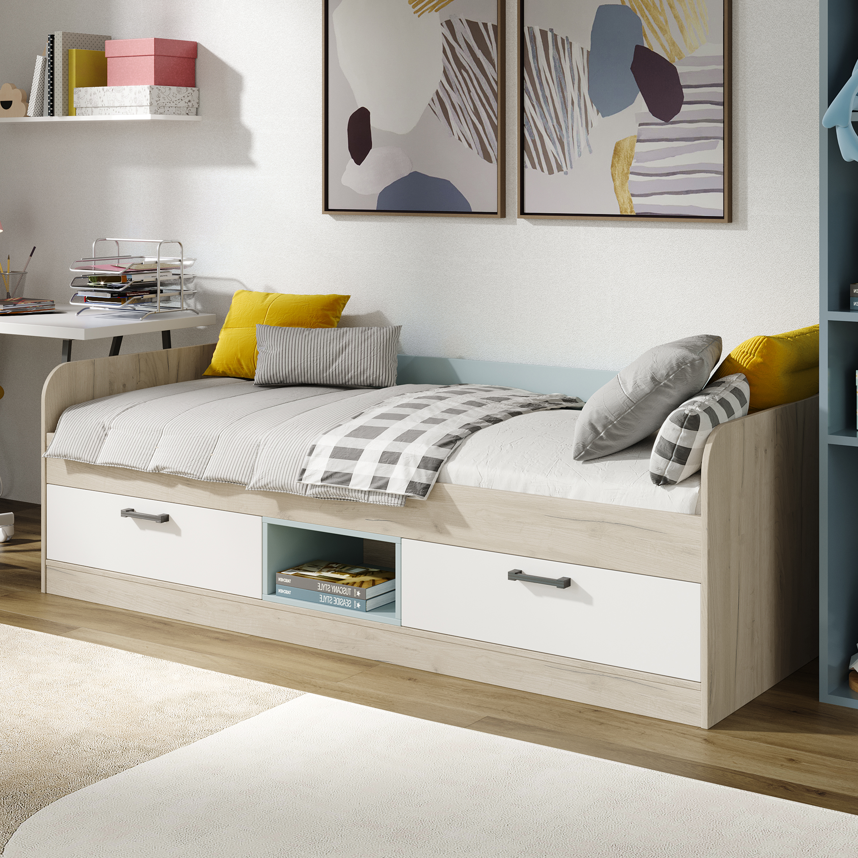 Изображение товара Кровать Трия Оливер 200x80 см из ЛДСП цвет дуб крафт серый