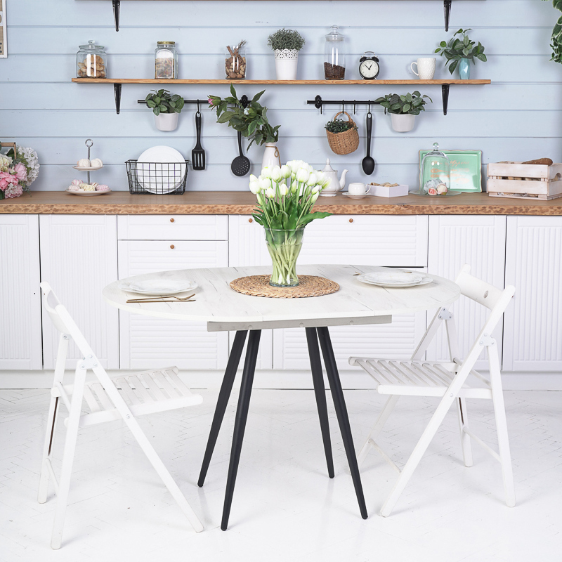 Изображение товара Кухонный круглый раздвижной стол Френесиэ СтолЭлипКонусКрафтБелыйКаркасЧерный 85x85 см