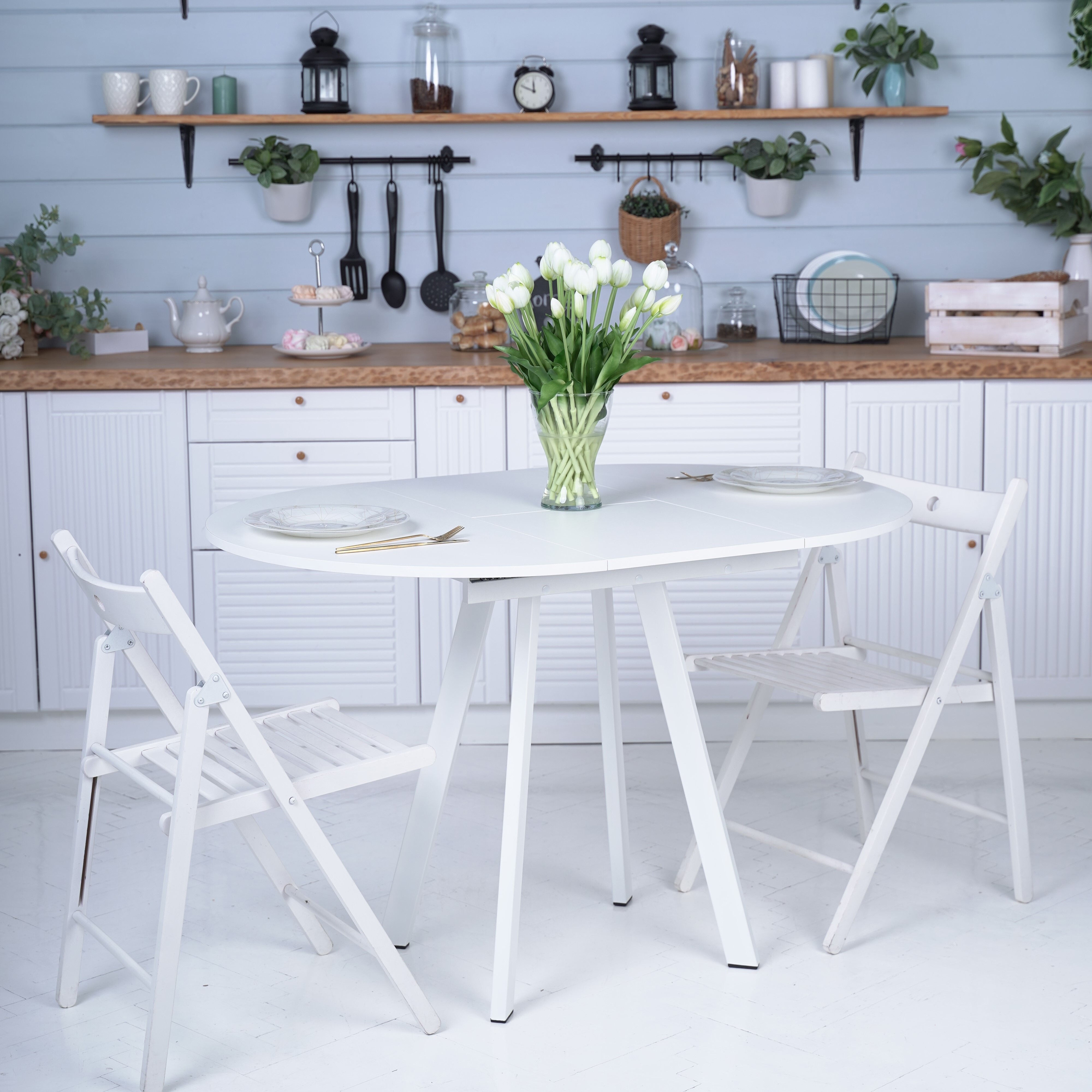 Изображение товара Кухонный стол круглый Frenesie Столэлиппрофильбелыйшагренькаркасбелый 85x85 см лдсп цвет белый шагрень