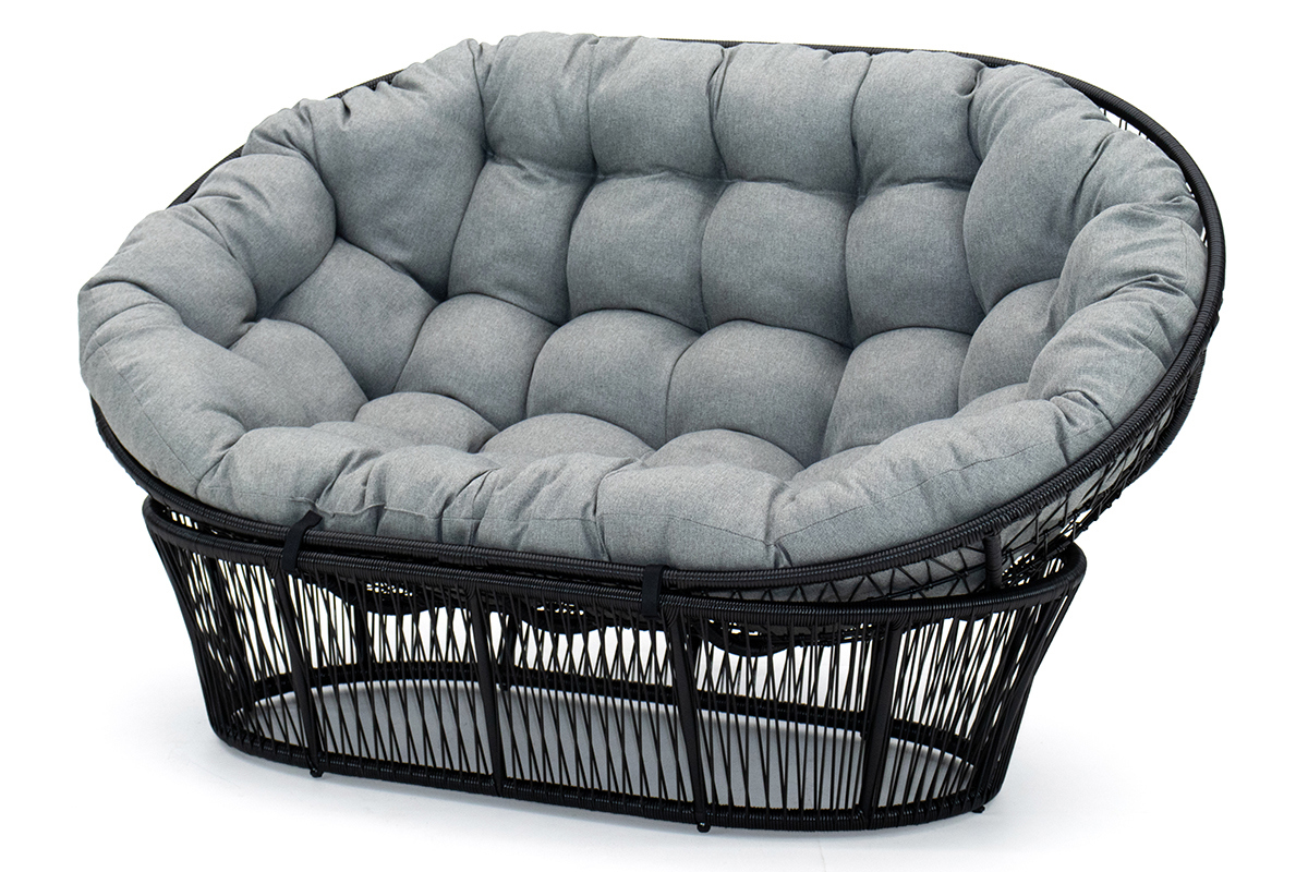 Изображение товара Диван садовый Kornera 012302-bk-gr Мамасан 164x97x97 см искусственный ротанг черный